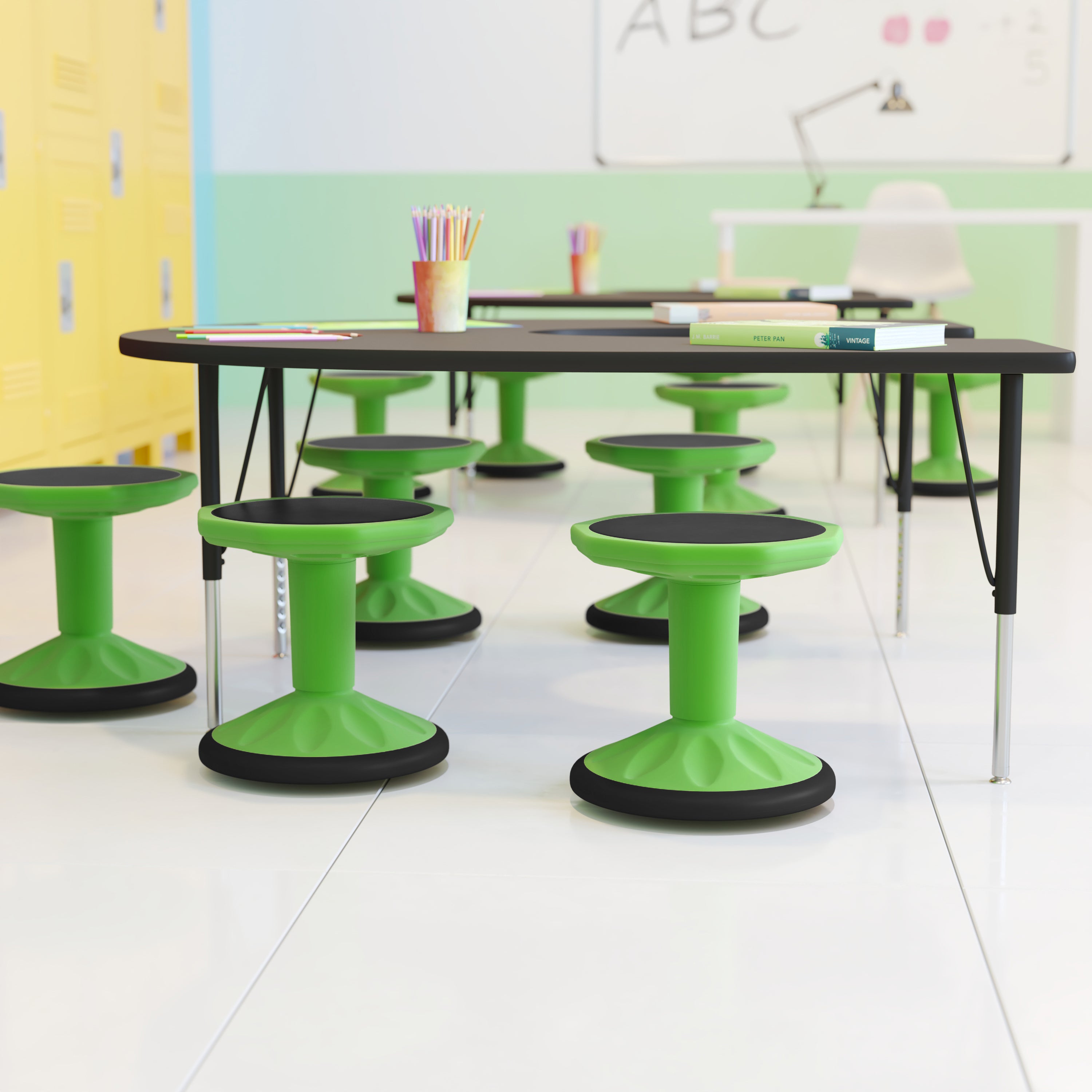 Lucas Fixed Height Kids Flexible Active Stool for Classroom and Home with Non-Skid Bottom in Green, 14" Seat Height