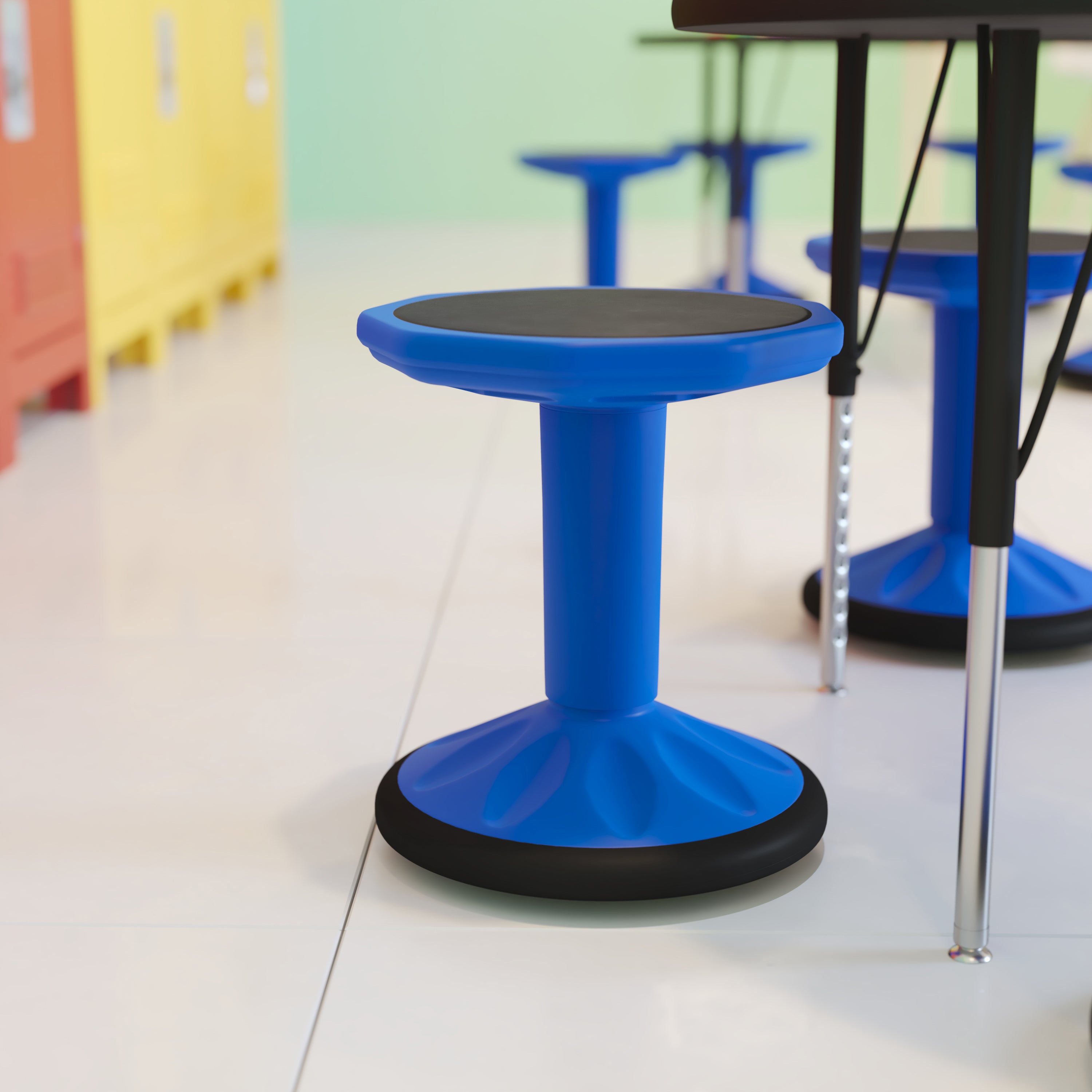 Lucas Fixed Height Kids Flexible Active Stool for Classroom and Home with Non-Skid Bottom in Blue, 16" Seat Height