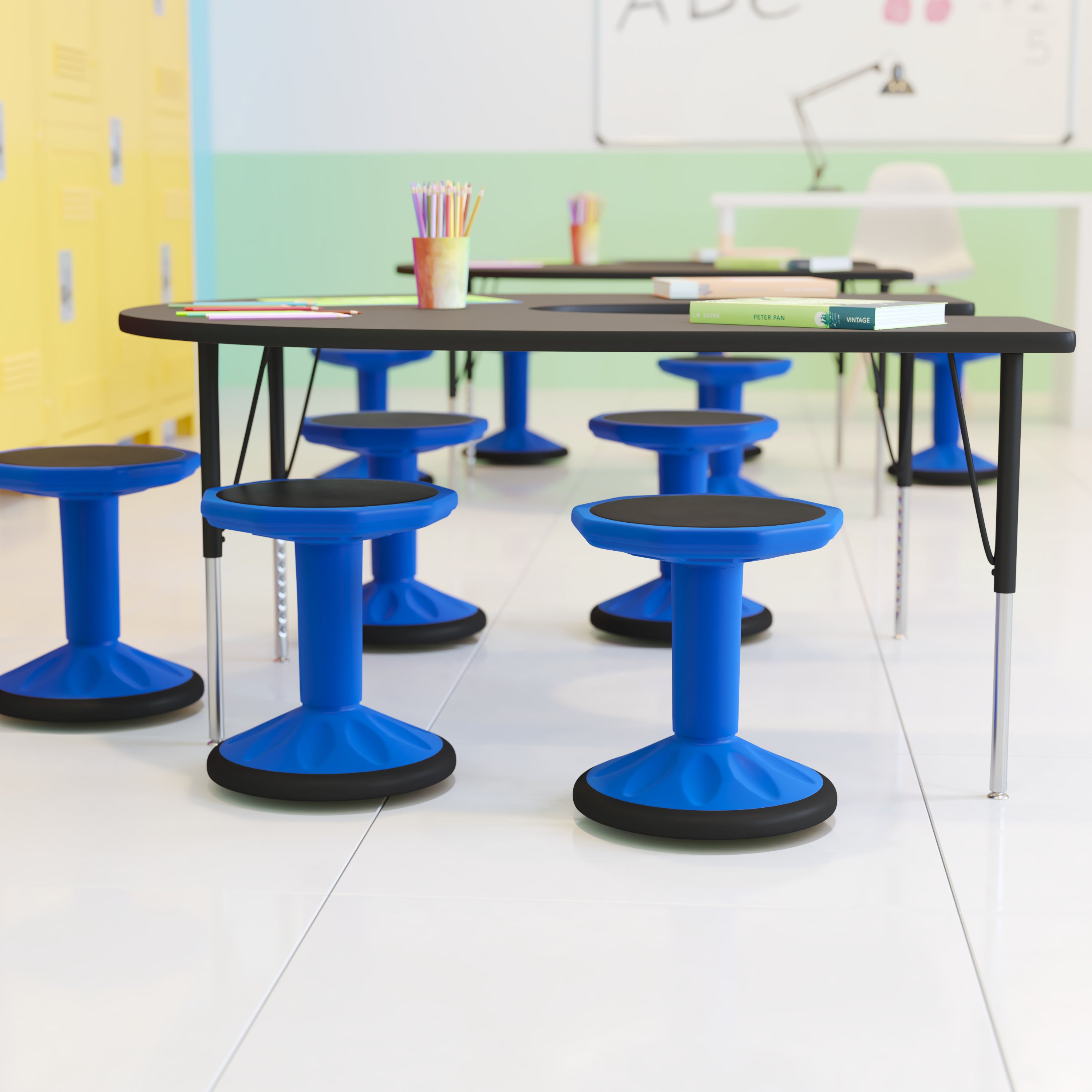 Lucas Fixed Height Kids Flexible Active Stool for Classroom and Home with Non-Skid Bottom in Blue, 16" Seat Height