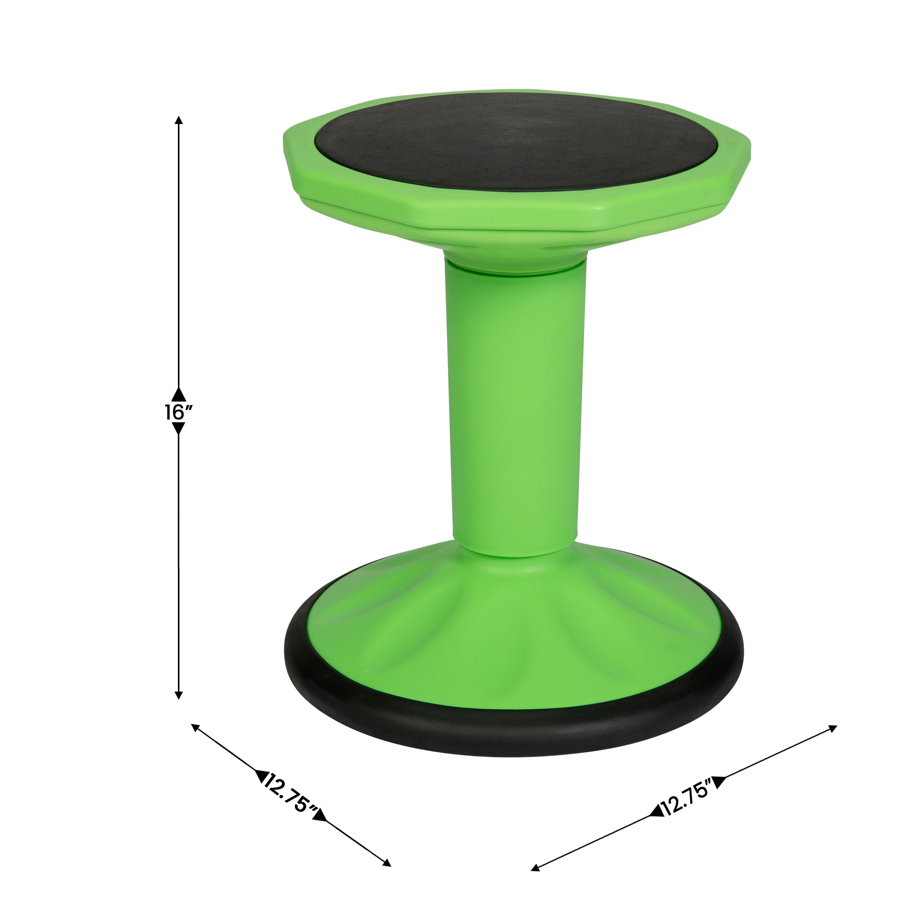 Lucas Fixed Height Kids Flexible Active Stool for Classroom and Home with Non-Skid Bottom in Green, 16" Seat Height