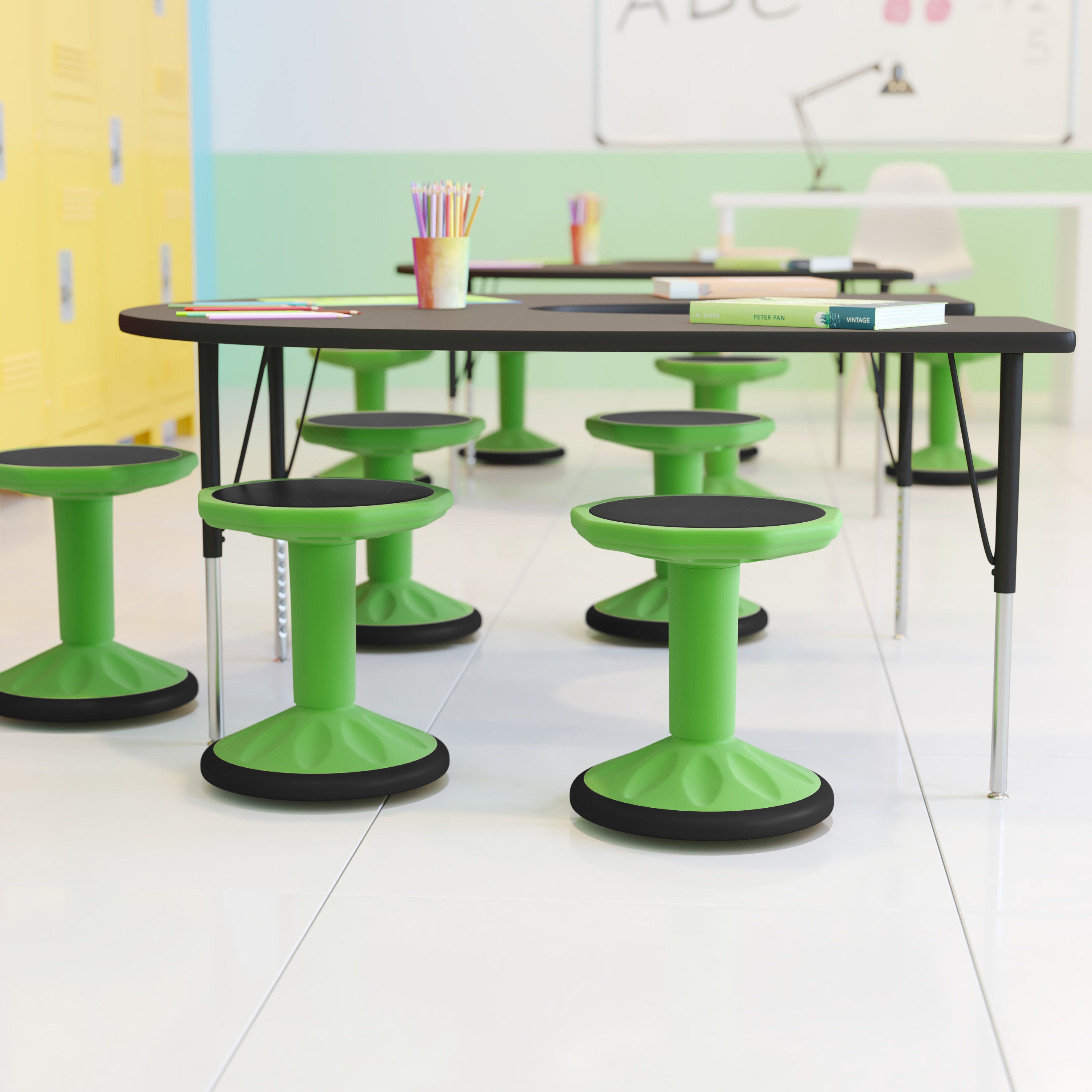 Lucas Fixed Height Kids Flexible Active Stool for Classroom and Home with Non-Skid Bottom in Green, 16" Seat Height
