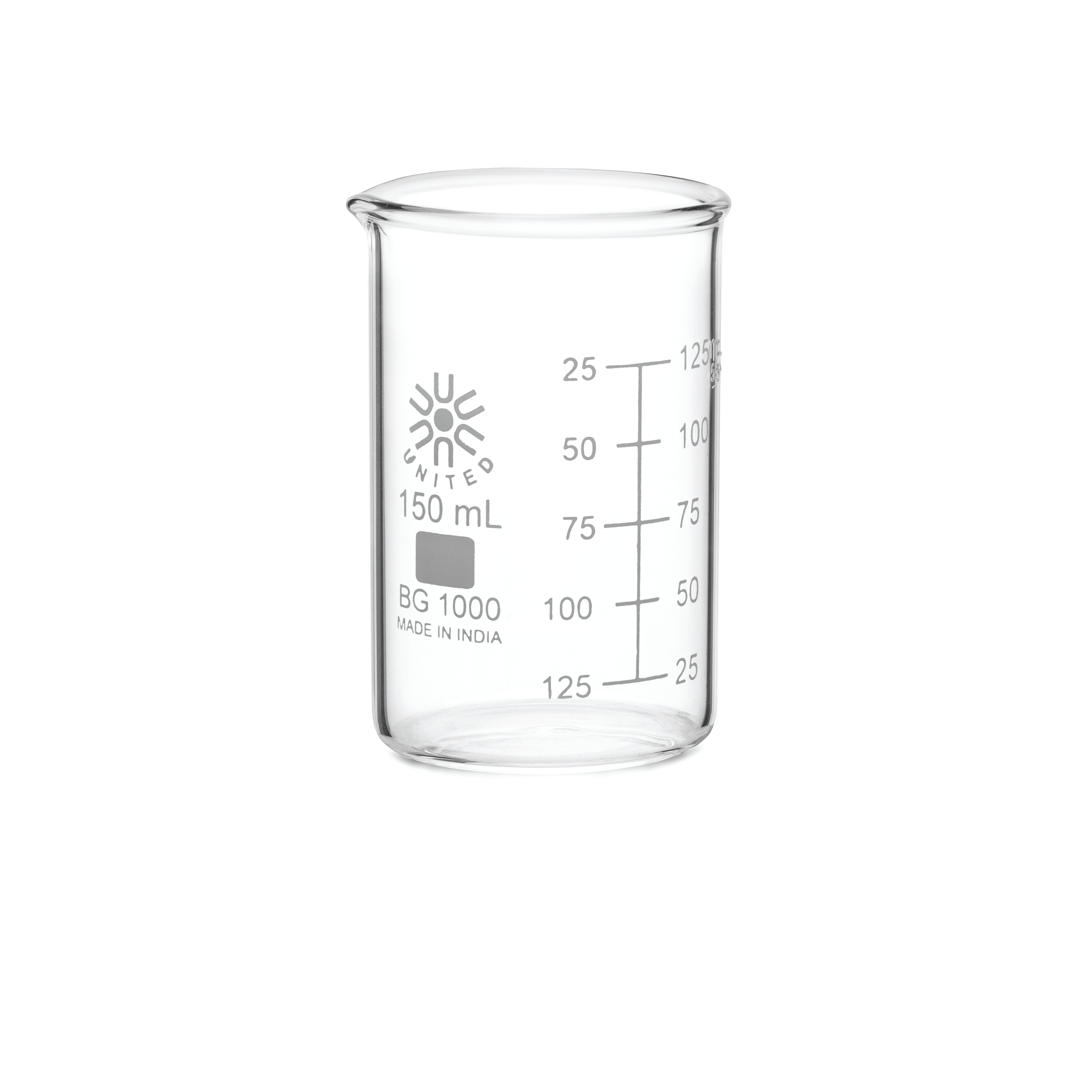 United Scientific® Beakers, Low Form, Borosilicate Glass, 150 mL, comes with 12