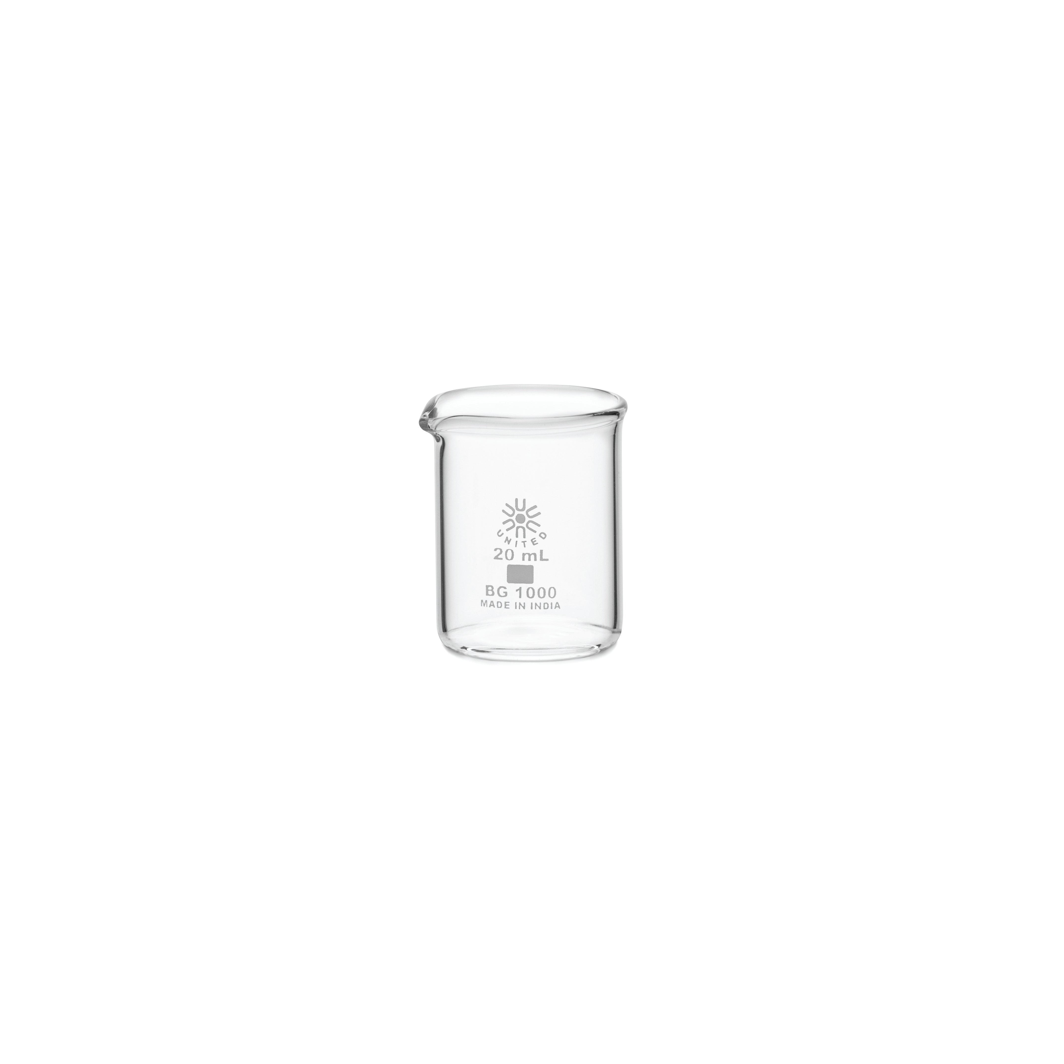 United Scientific® Beakers, Low Form, Borosilicate Glass, 20 mL, comes with 12