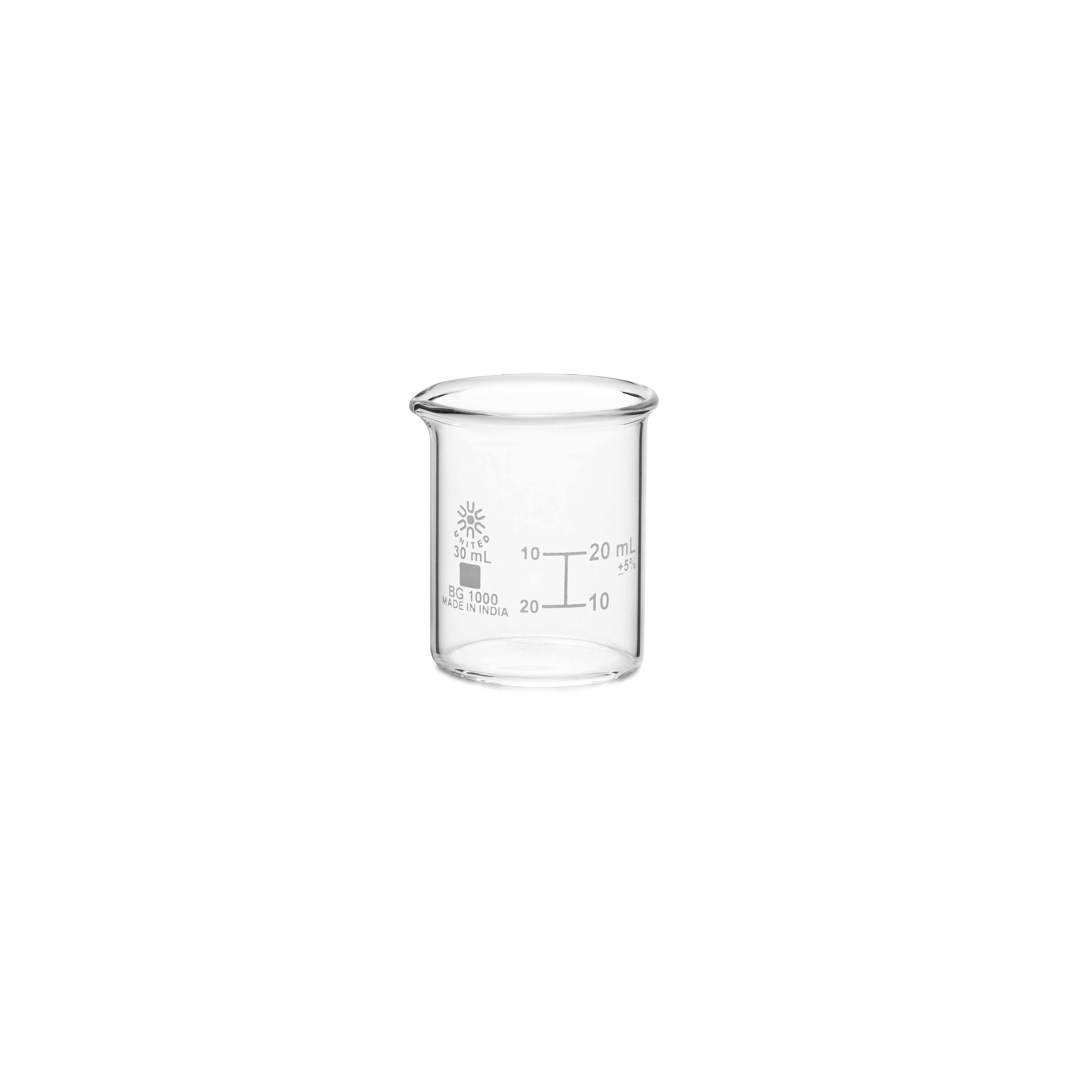 United Scientific® Beakers, Low Form, Borosilicate Glass, 30 mL, comes with 12