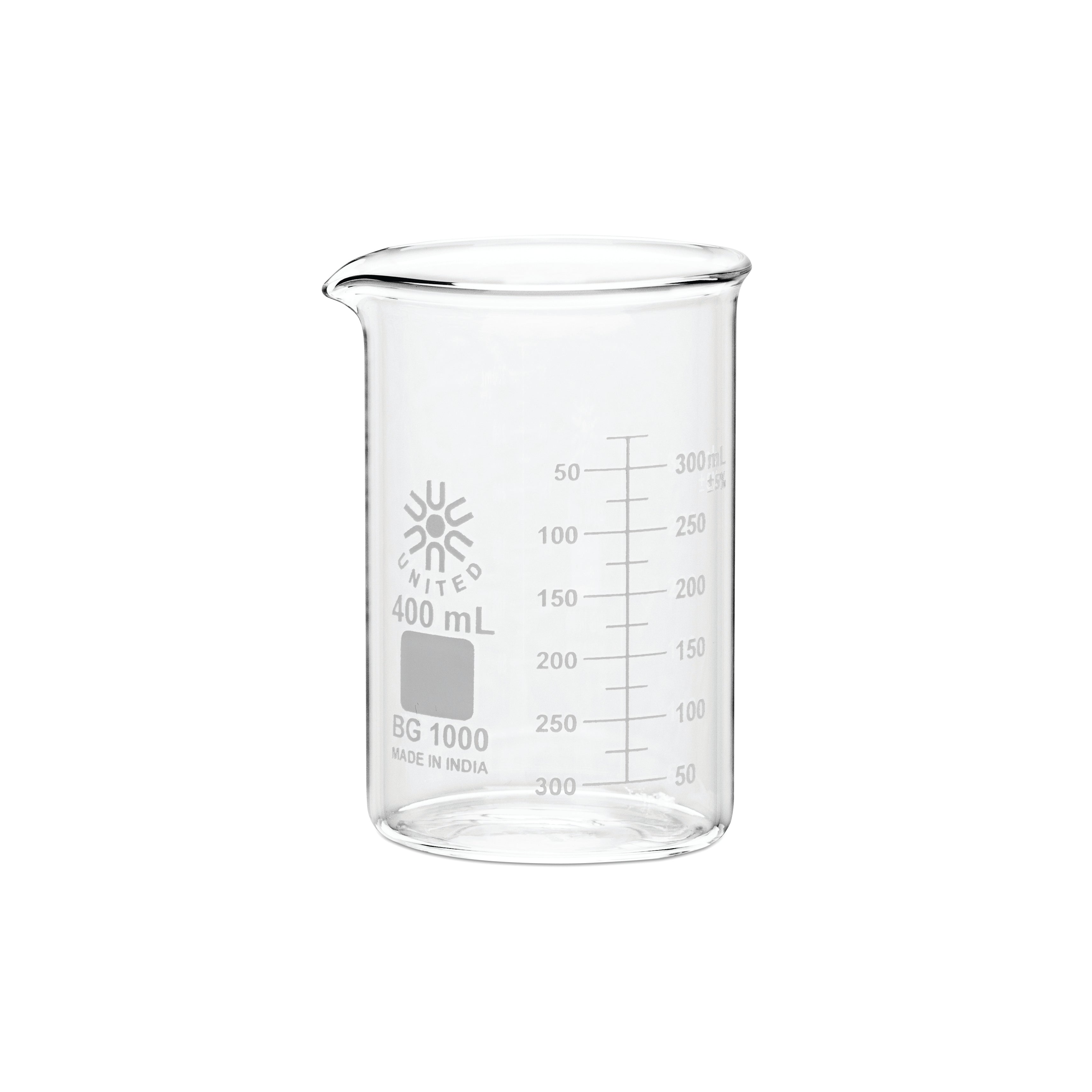 United Scientific® Beakers, Low Form, Borosilicate Glass, 400 mL, comes with 12