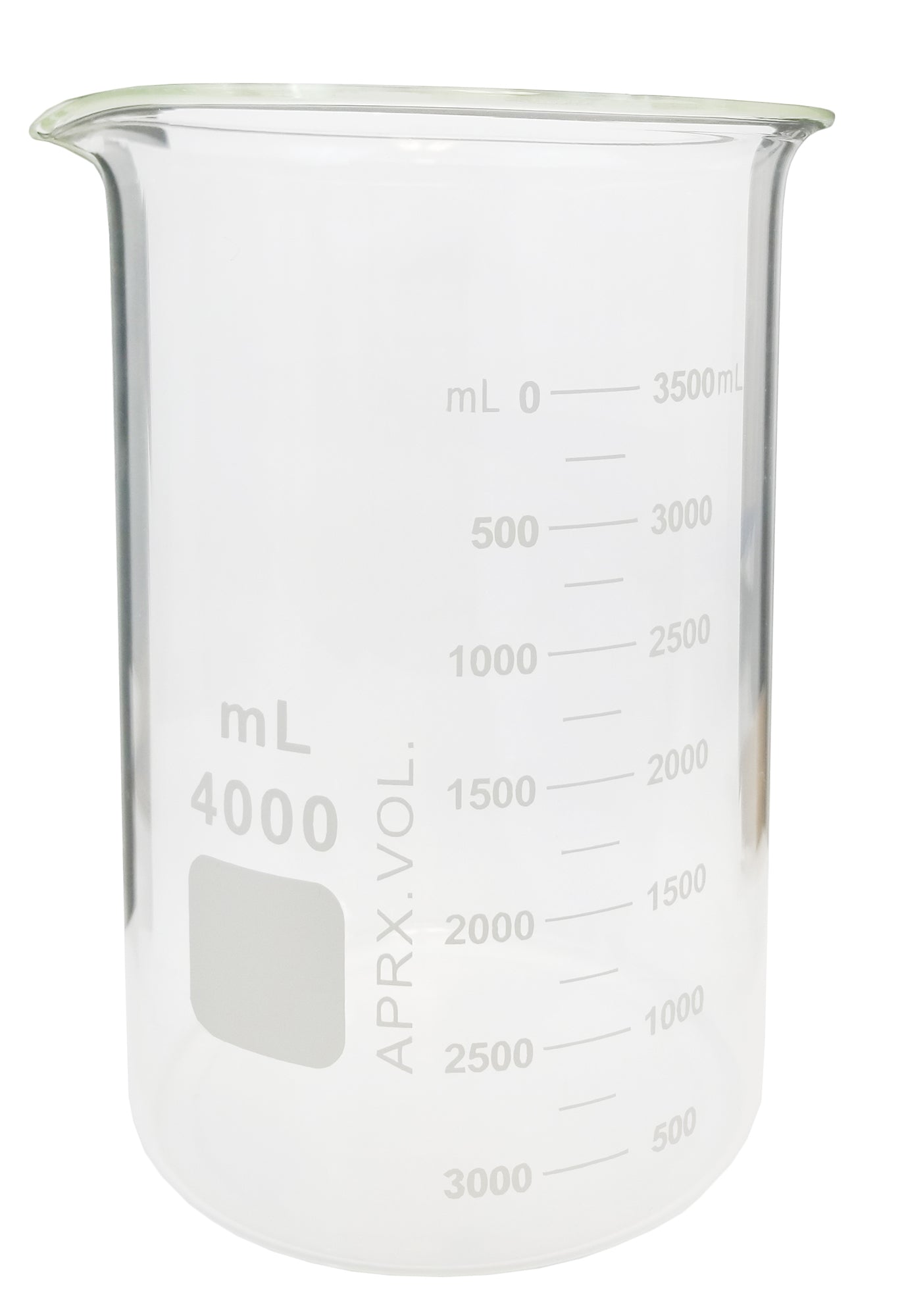 Beaker Griffin 4000ml, Borosilicate Glass. Dual Graduated.