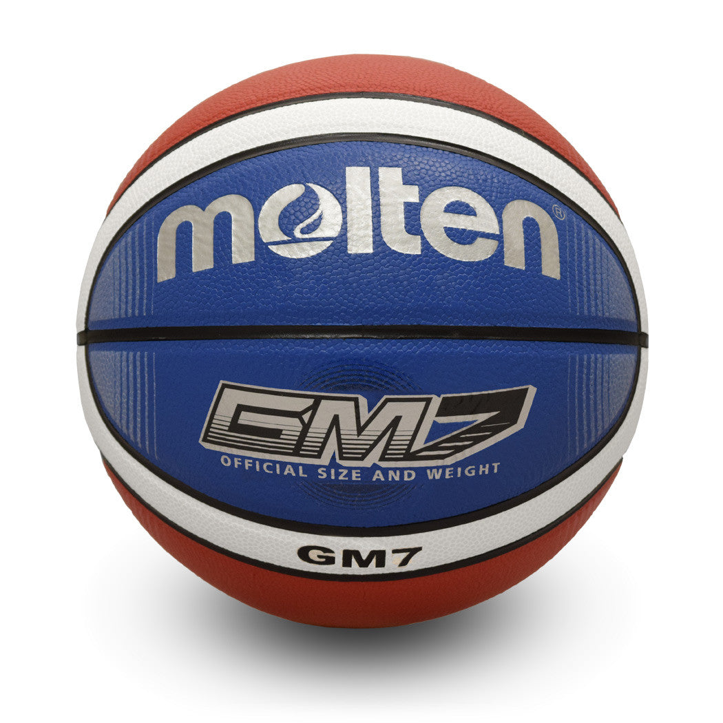 Competition Basketball FIBA Approved, 12 panel 2-tone design, I/O synthetic cover, red/white/blue, Intermediate Size 6