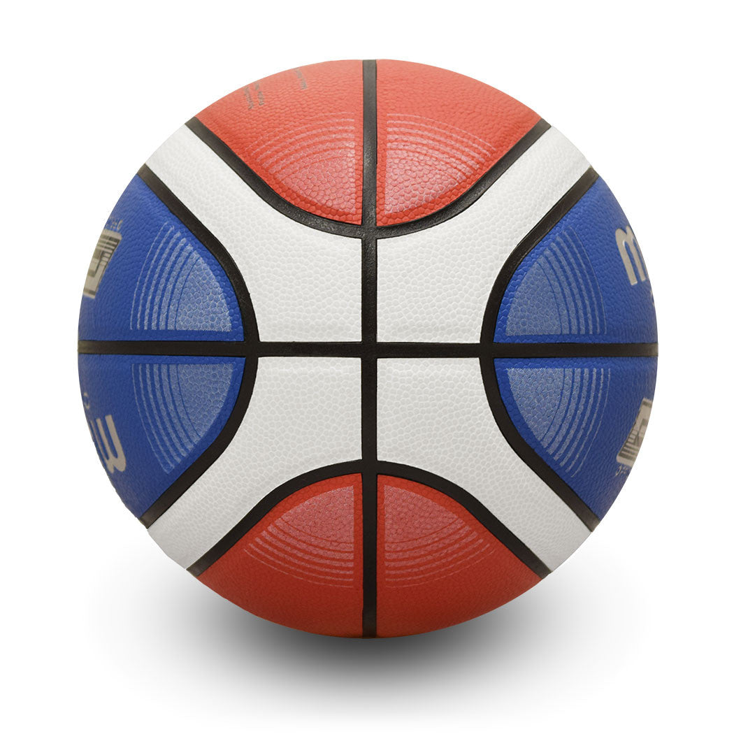 Competition Basketball FIBA Approved, 12 panel 2-tone design, I/O synthetic cover, red/white/blue, Junior Size 5