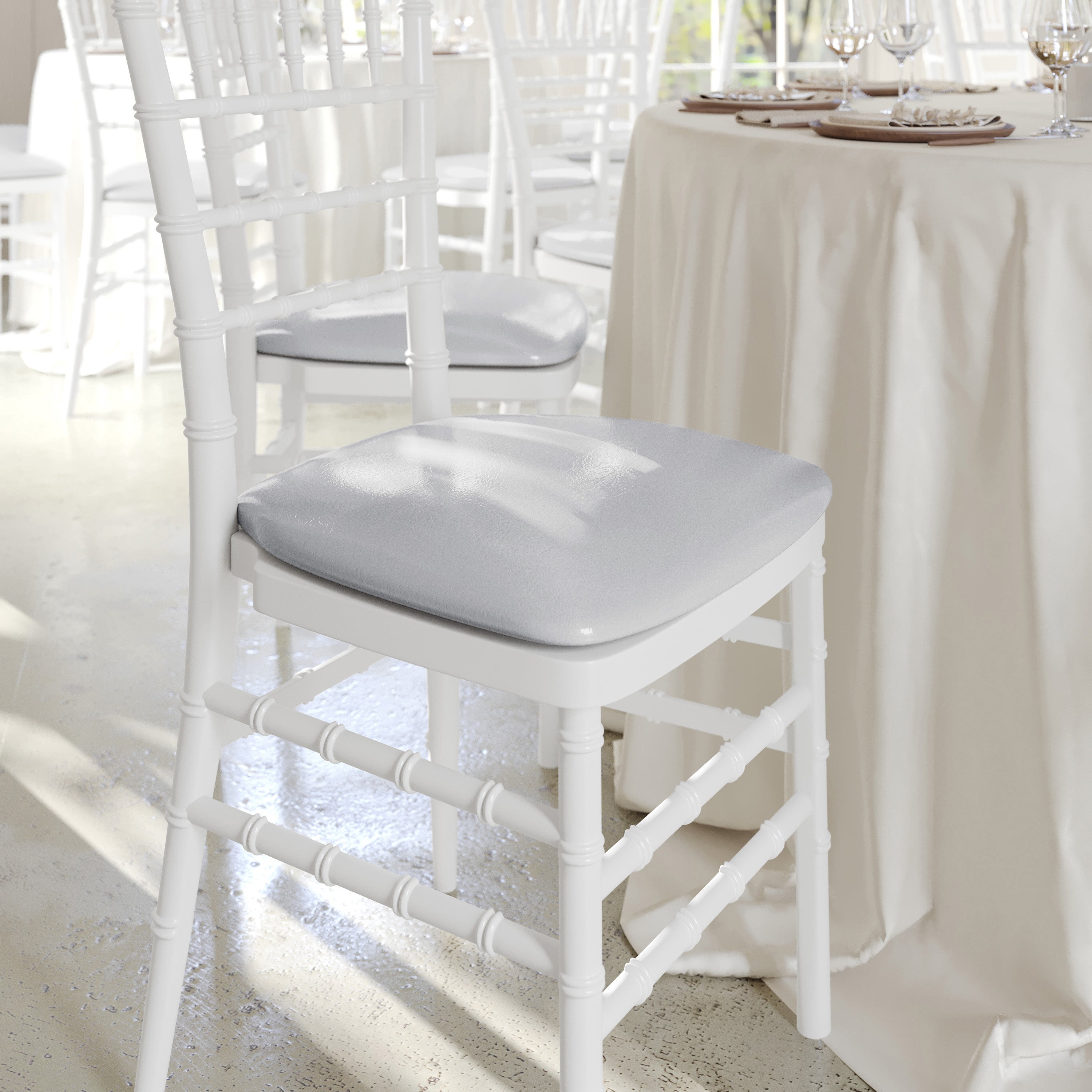 Louise Hard Silver Vinyl Chiavari Chair Cushion