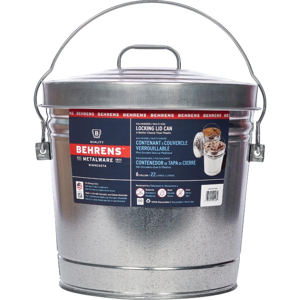 Behrens 6 Gal. Galvanized Locking Lid Trash Can with Lid