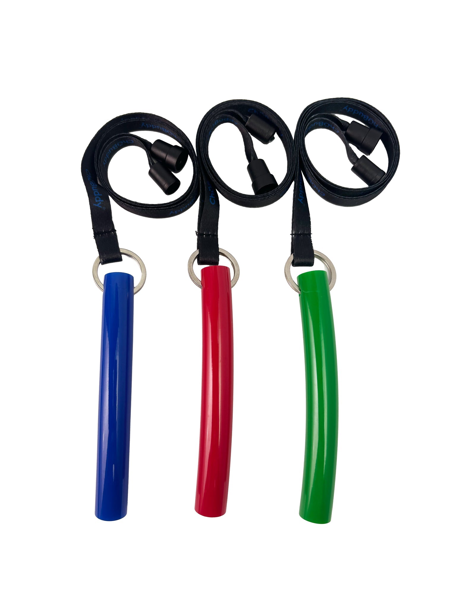 Special Needs Sensory Toy - 9/16" Big Red Tube, 9/16" Big Green Tube, 9/16" Big Blue Tube on 16" Neck Lanyard