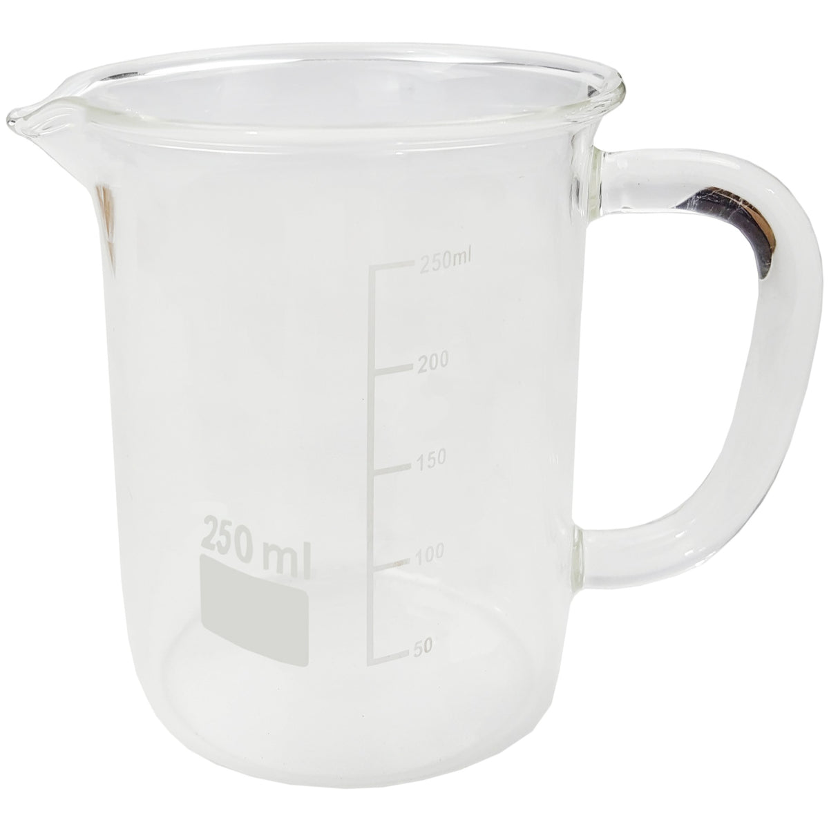 Beaker, Mug, Borosilicate Glass, 250ml, with Handle and Pour Spout, Case of 40