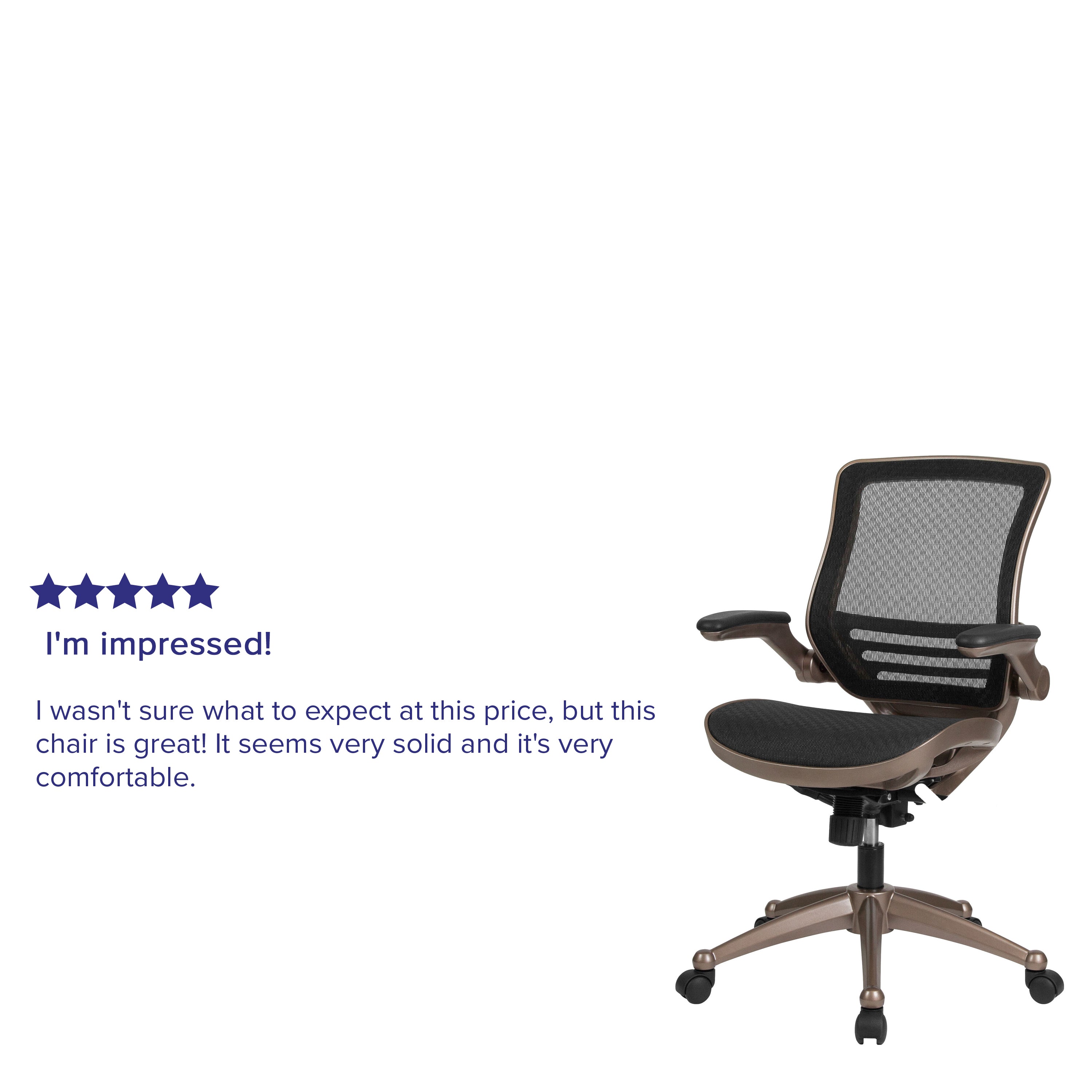 Warfield Mid-Back Transparent Black Mesh Executive Swivel Office Chair with Melrose Gold Frame and Flip-Up Arms