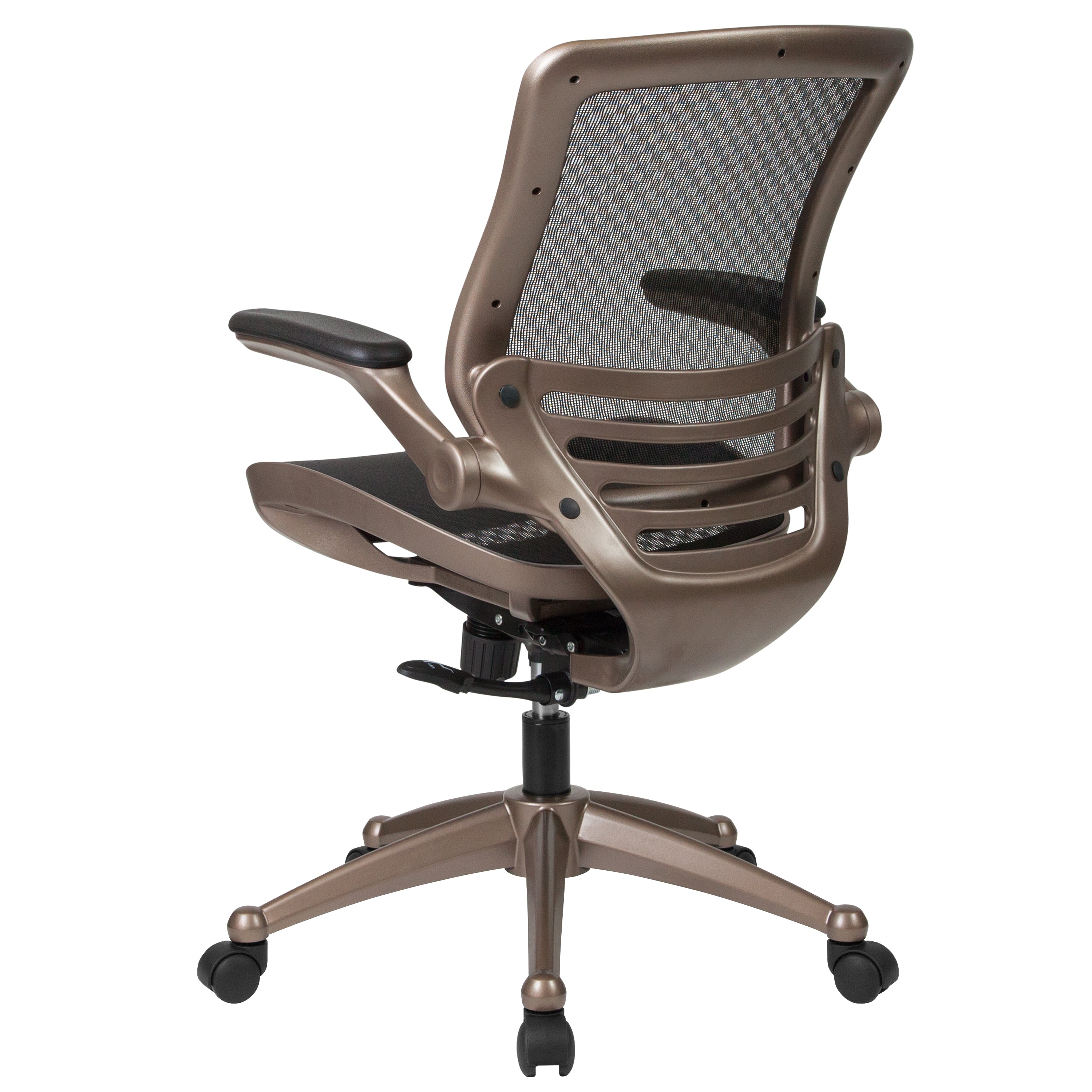 Warfield Mid-Back Transparent Black Mesh Executive Swivel Office Chair with Melrose Gold Frame and Flip-Up Arms