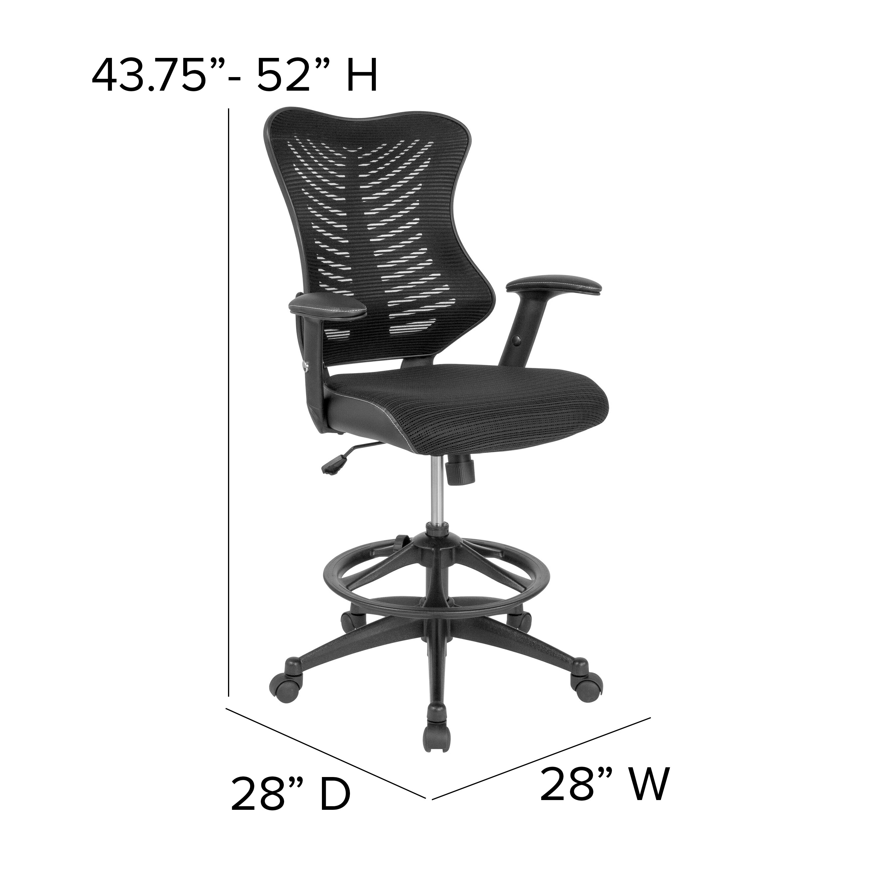 Waylon High Back Designer Black Mesh Drafting Chair with LeatherSoft Sides and Adjustable Arms