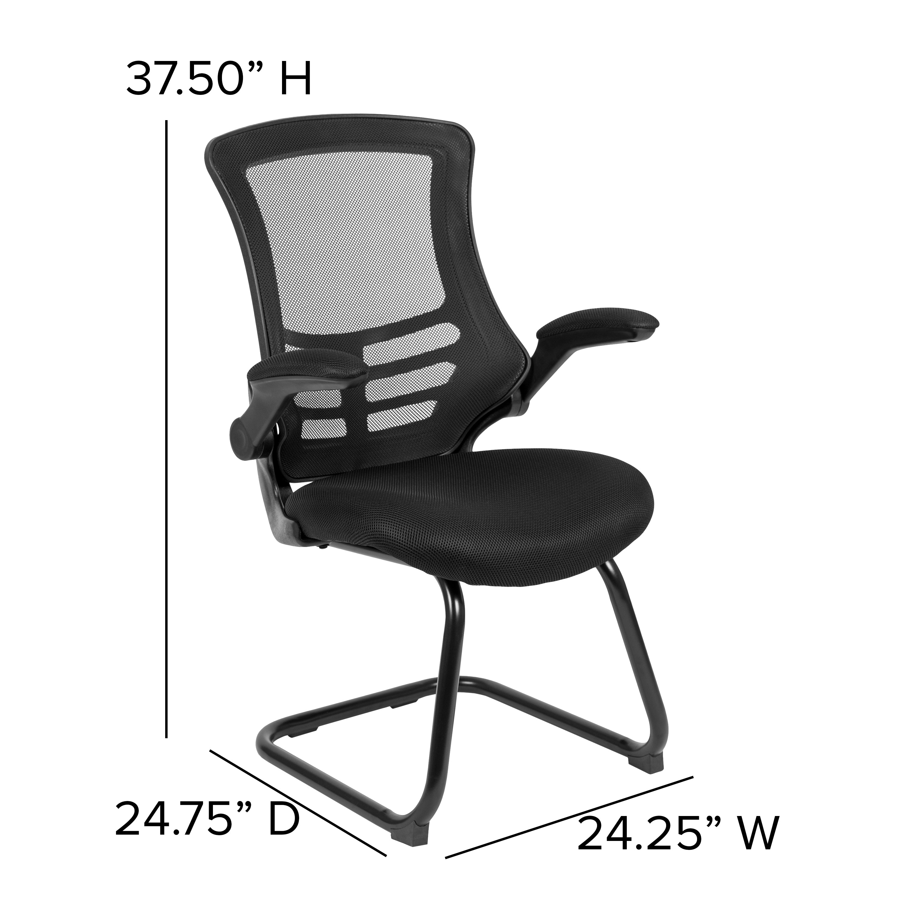 Kelista Black Mesh Sled Base Side Reception Chair with Flip-Up Arms