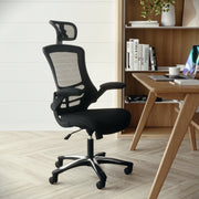 Kelista High-Back Black Mesh Swivel Ergonomic Executive Office Chair with Flip-Up Arms and Adjustable Headrest