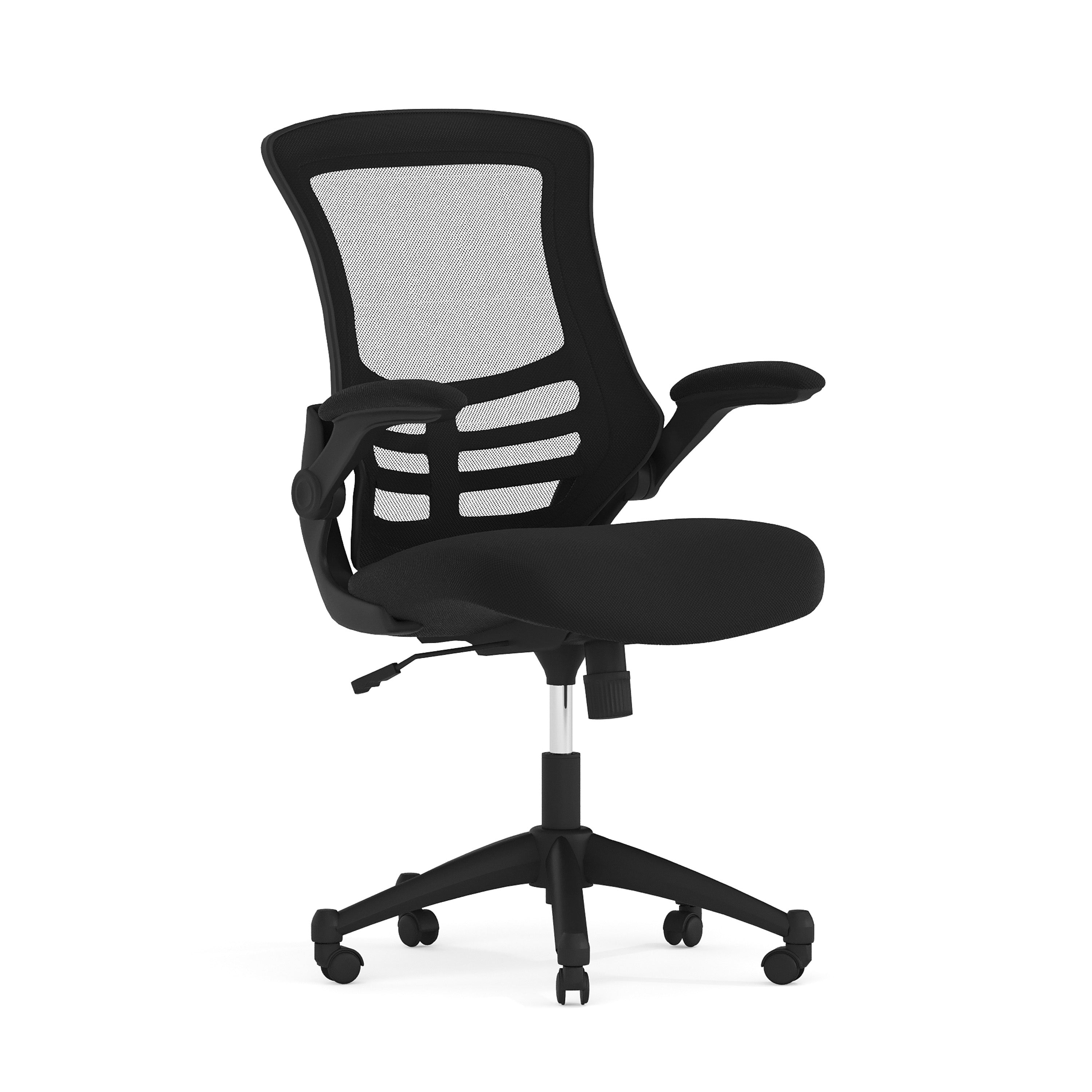 Kelista Mid-Back Black Mesh Swivel Ergonomic Task Office Chair with Flip-Up Arms