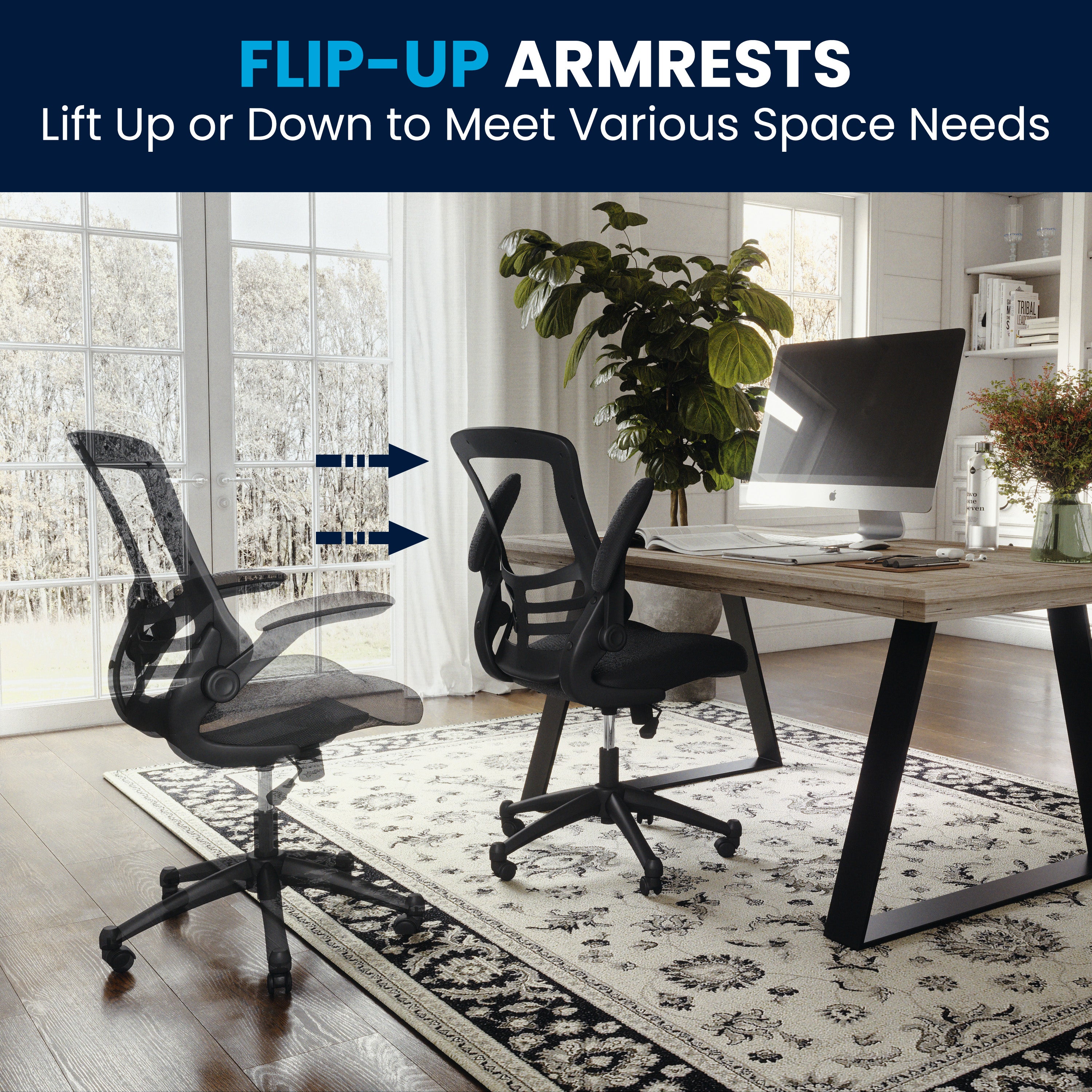 Kelista Mid-Back Black Mesh Swivel Ergonomic Task Office Chair with Flip-Up Arms