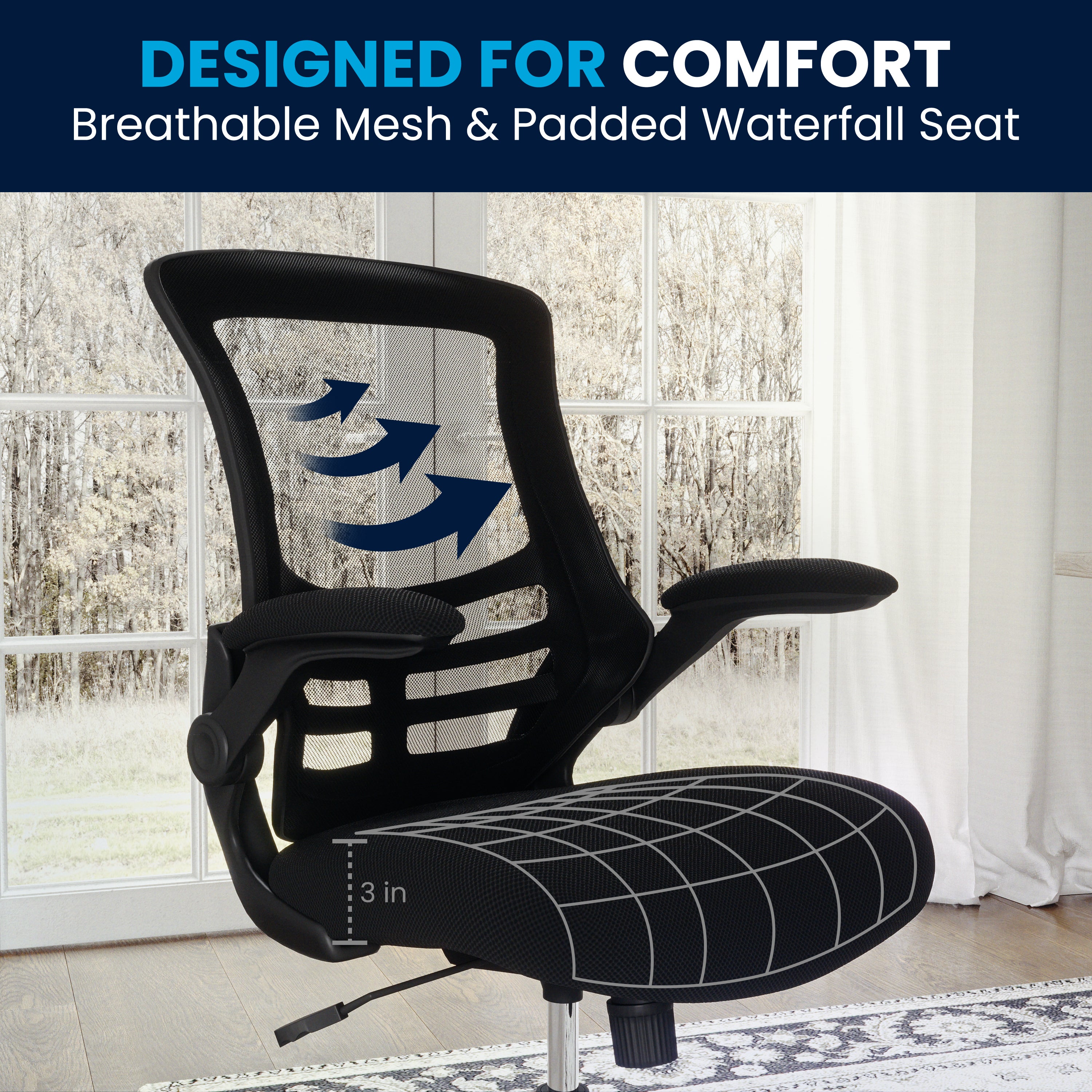 Kelista Mid-Back Black Mesh Swivel Ergonomic Task Office Chair with Flip-Up Arms