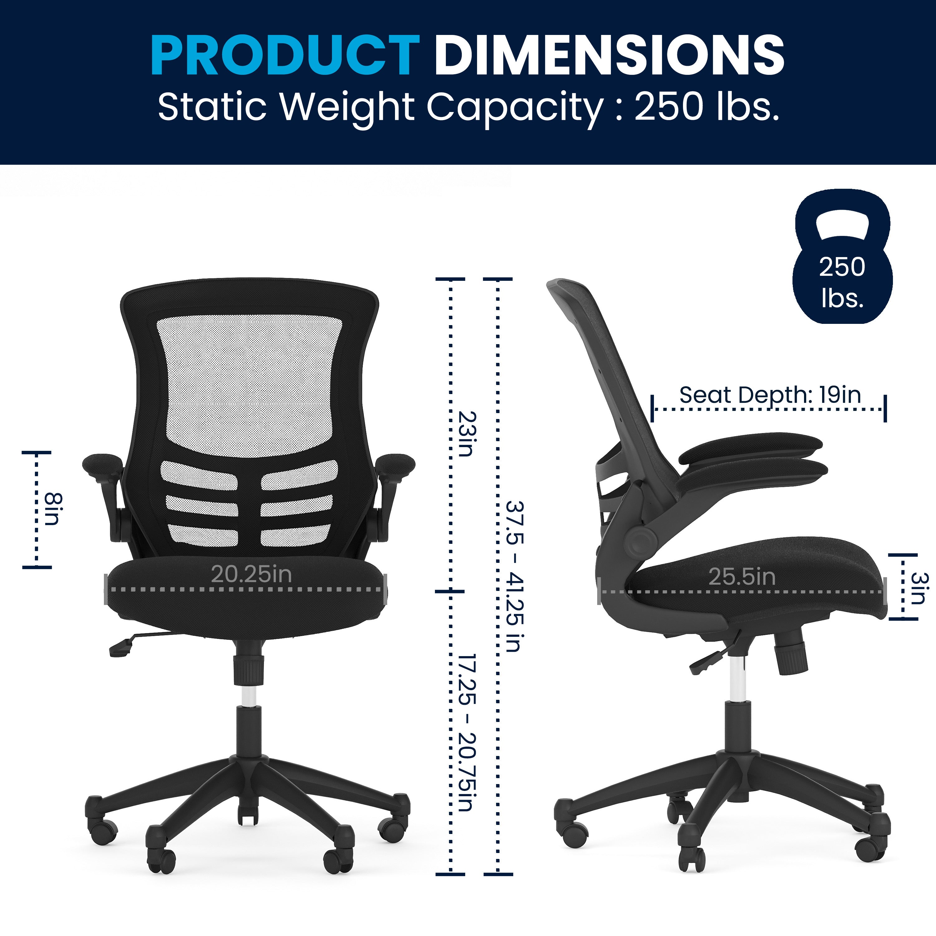 Kelista Mid-Back Black Mesh Swivel Ergonomic Task Office Chair with Flip-Up Arms