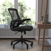 Kelista Mid-Back Black Mesh Swivel Ergonomic Task Office Chair with Flip-Up Arms and Transparent Roller Wheels