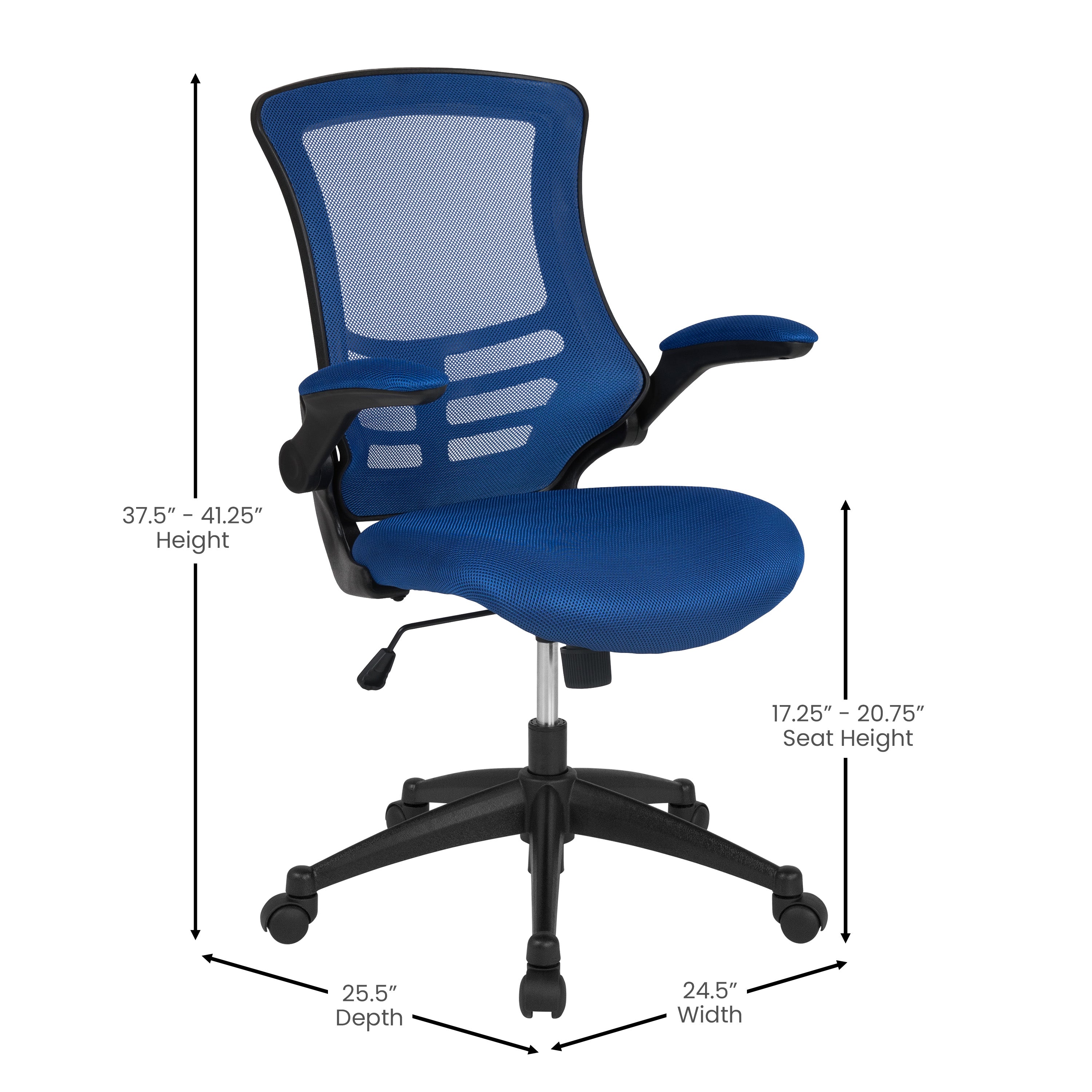 Kelista Mid-Back Blue Mesh Swivel Ergonomic Task Office Chair with Flip-Up Arms
