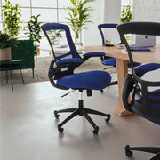 Kelista Mid-Back Blue Mesh Swivel Ergonomic Task Office Chair with Flip-Up Arms