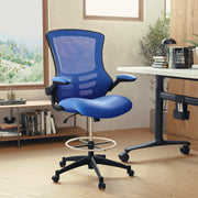 Kelista Mid-Back Blue Mesh Ergonomic Drafting Chair with Adjustable Foot Ring and Flip-Up Arms