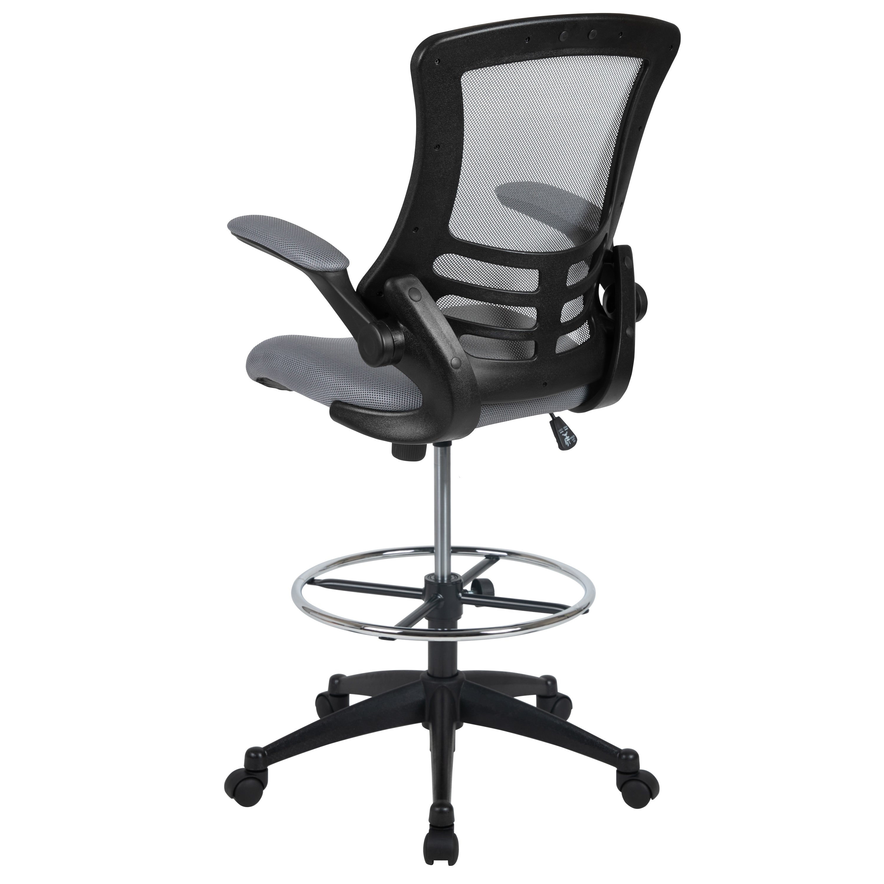 Kelista Mid-Back Dark Gray Mesh Ergonomic Drafting Chair with Adjustable Foot Ring and Flip-Up Arms