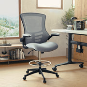 Kelista Mid-Back Dark Gray Mesh Ergonomic Drafting Chair with Adjustable Foot Ring and Flip-Up Arms