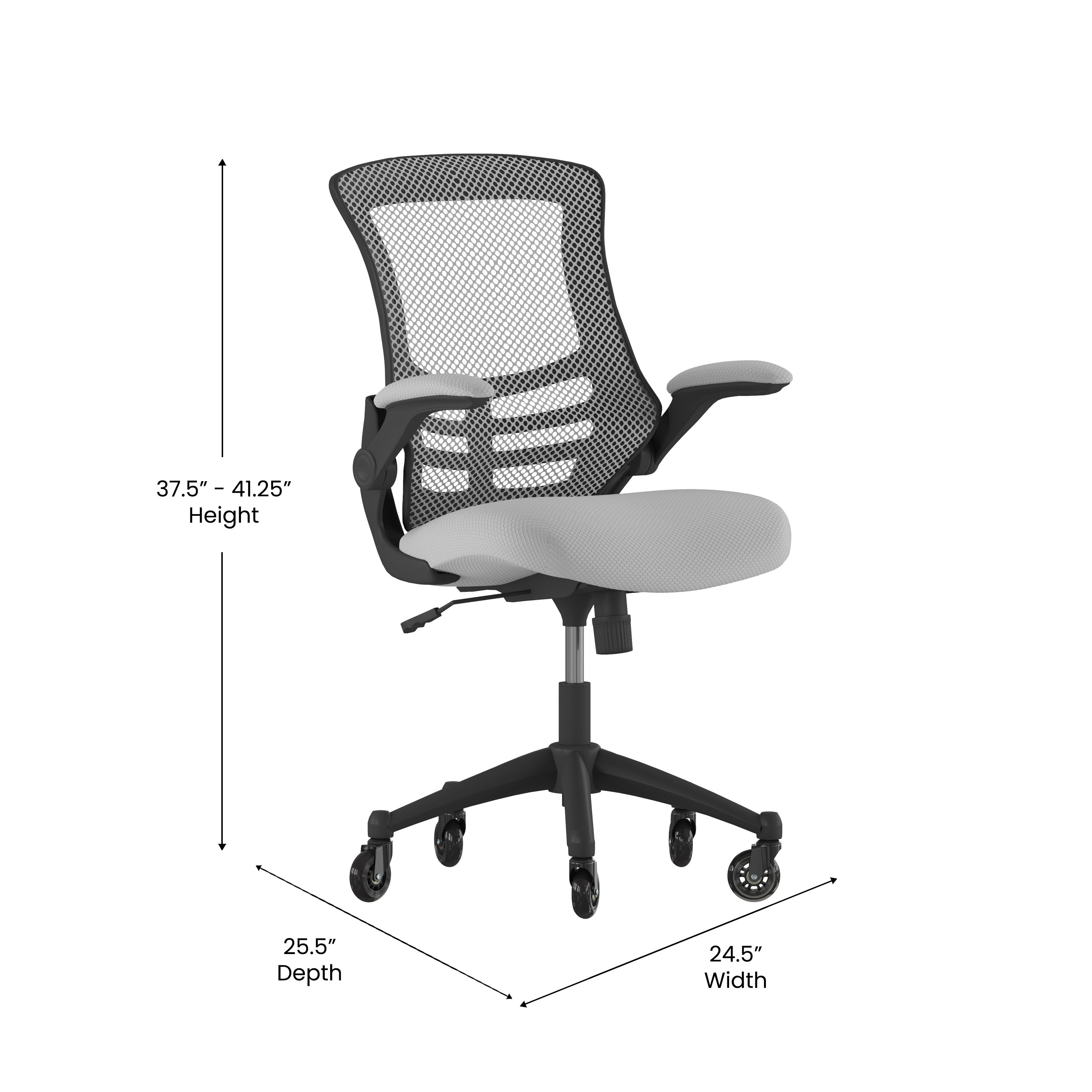 Kelista Mid-Back Dark Gray Mesh Swivel Ergonomic Task Office Chair with Flip-Up Arms and Transparent Roller Wheels