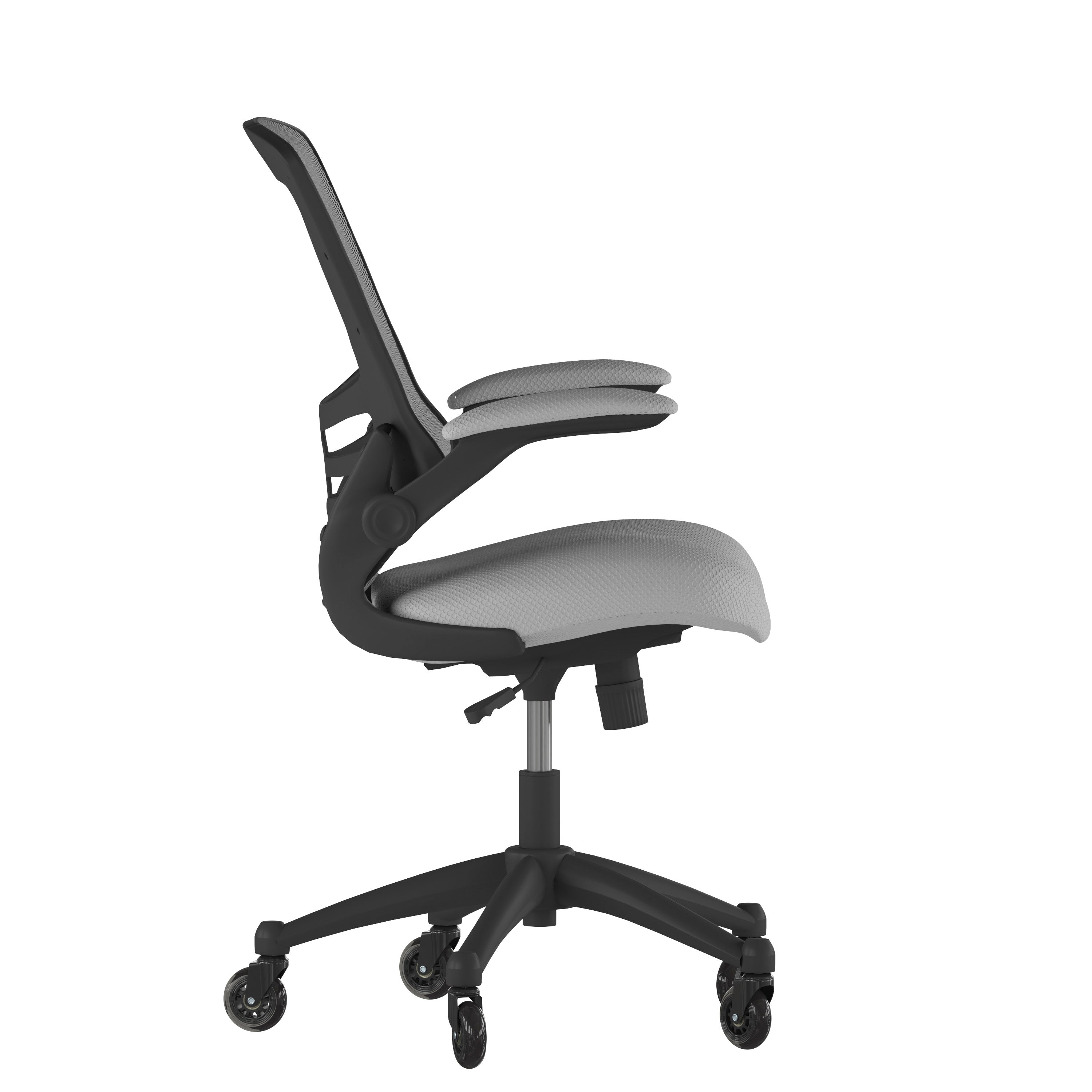Kelista Mid-Back Dark Gray Mesh Swivel Ergonomic Task Office Chair with Flip-Up Arms and Transparent Roller Wheels