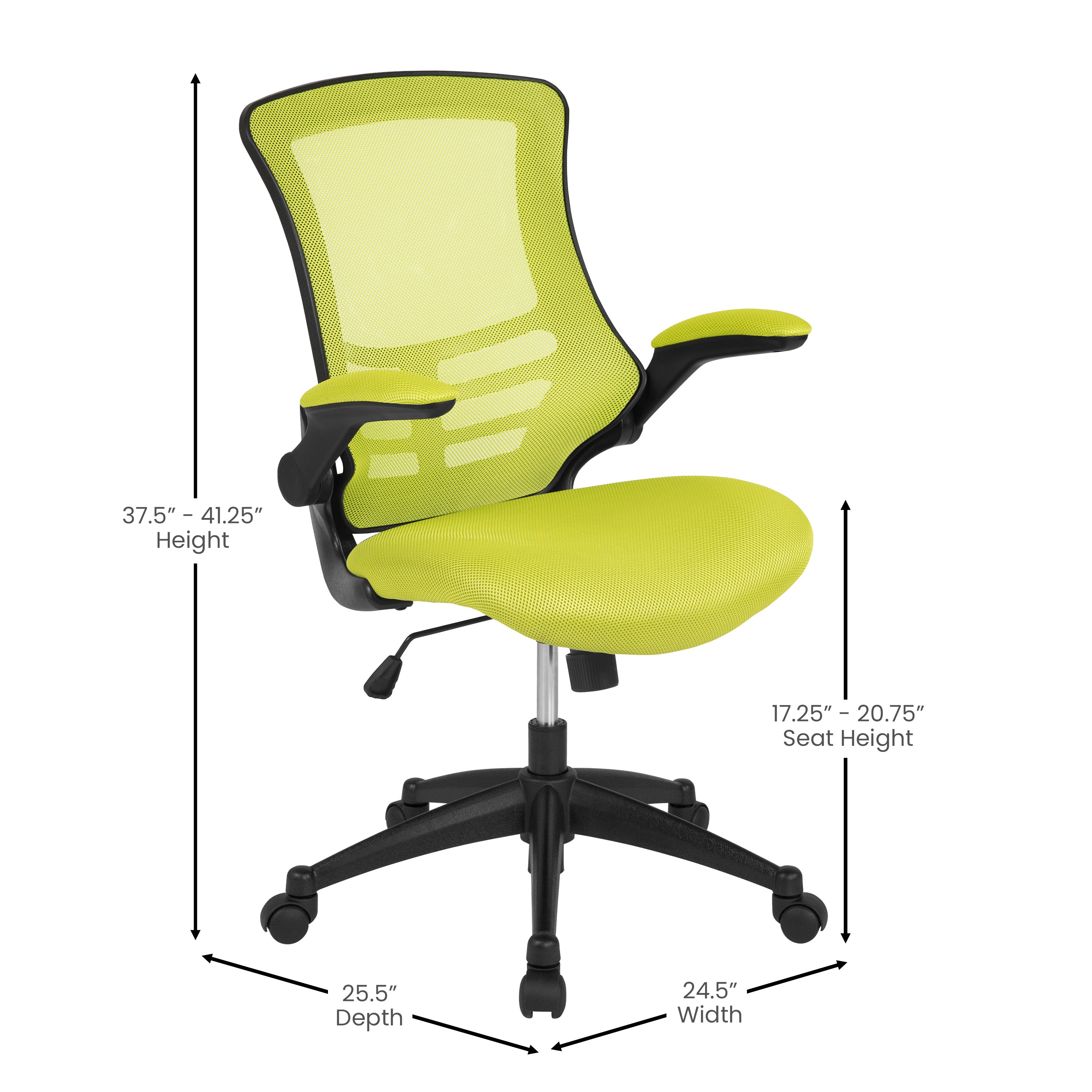 Kelista Mid-Back Green Mesh Swivel Ergonomic Task Office Chair with Flip-Up Arms