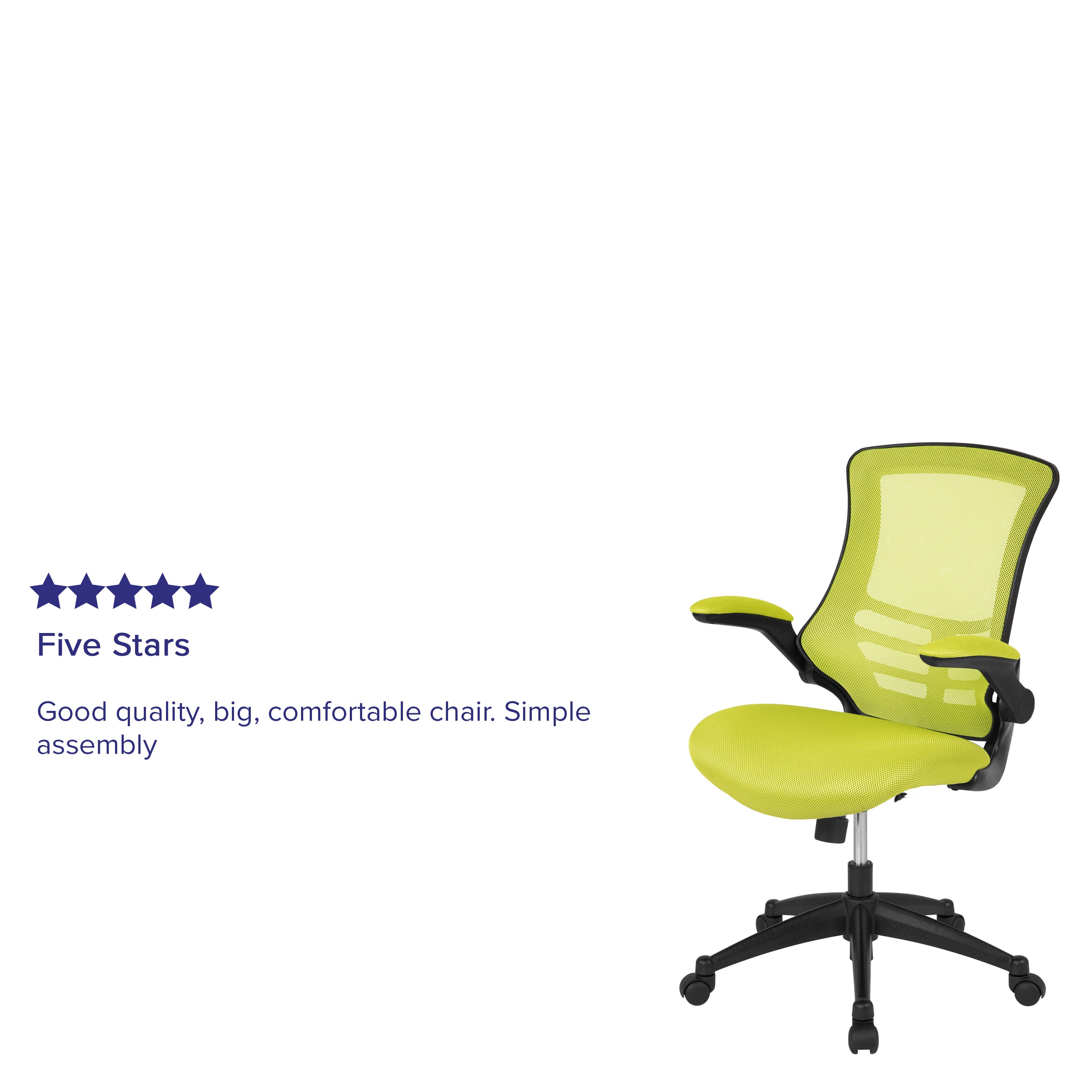 Kelista Mid-Back Green Mesh Swivel Ergonomic Task Office Chair with Flip-Up Arms