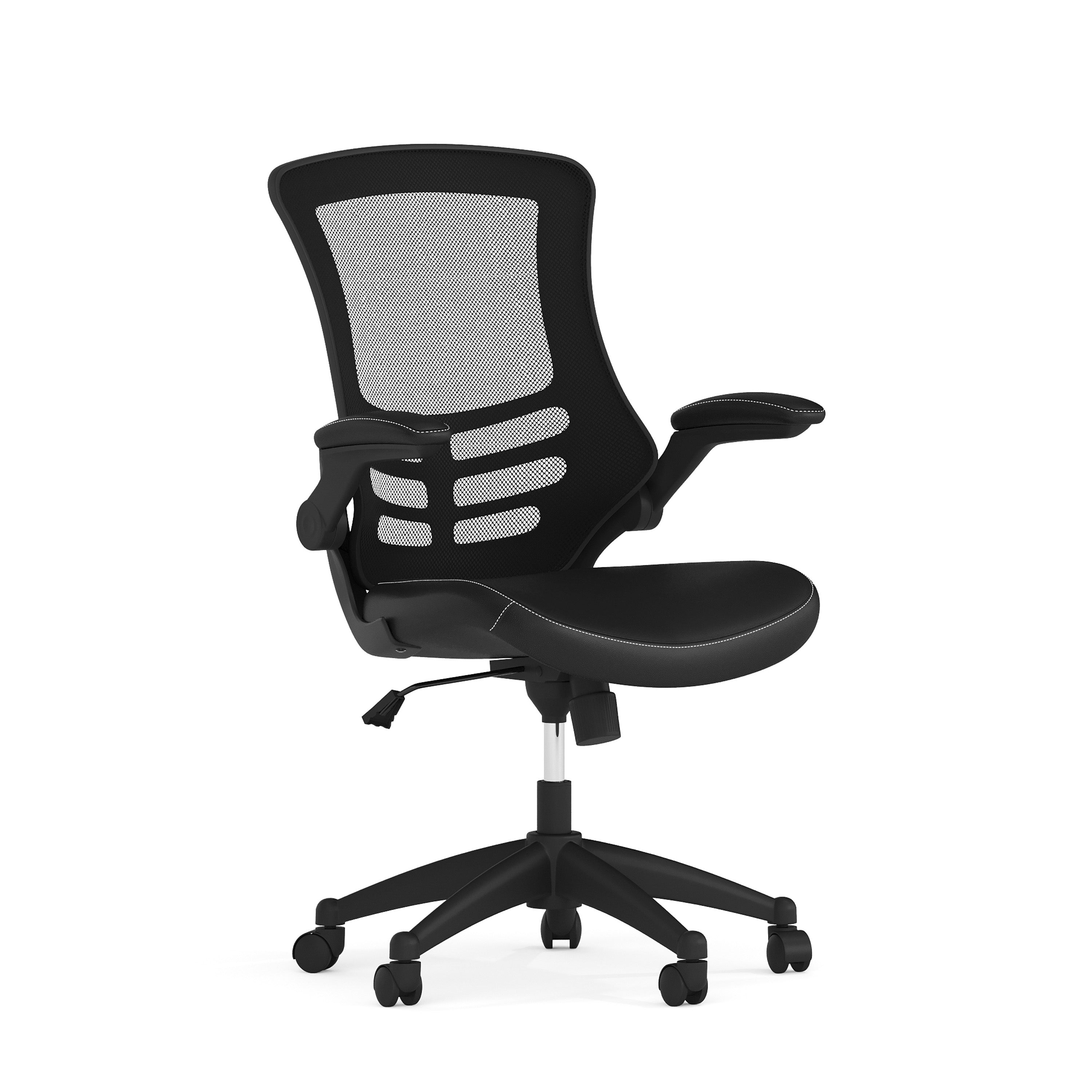 Kelista Desk Chair with Wheels | Swivel Chair with Mid-Back Black Mesh and LeatherSoft Seat for Home Office and Desk