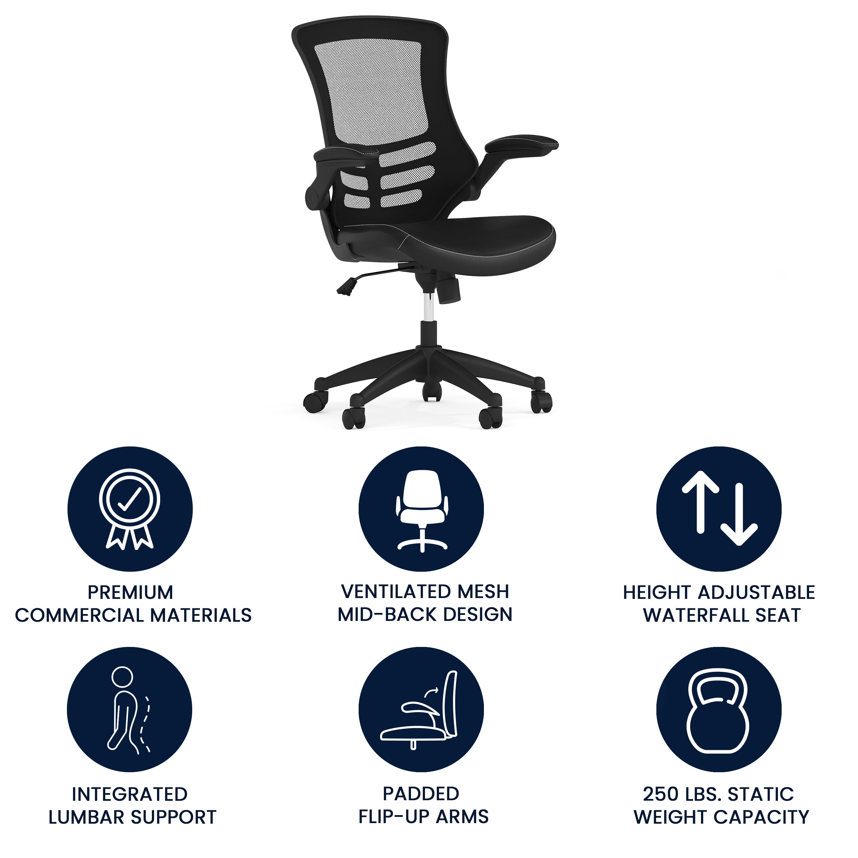 Kelista Desk Chair with Wheels | Swivel Chair with Mid-Back Black Mesh and LeatherSoft Seat for Home Office and Desk