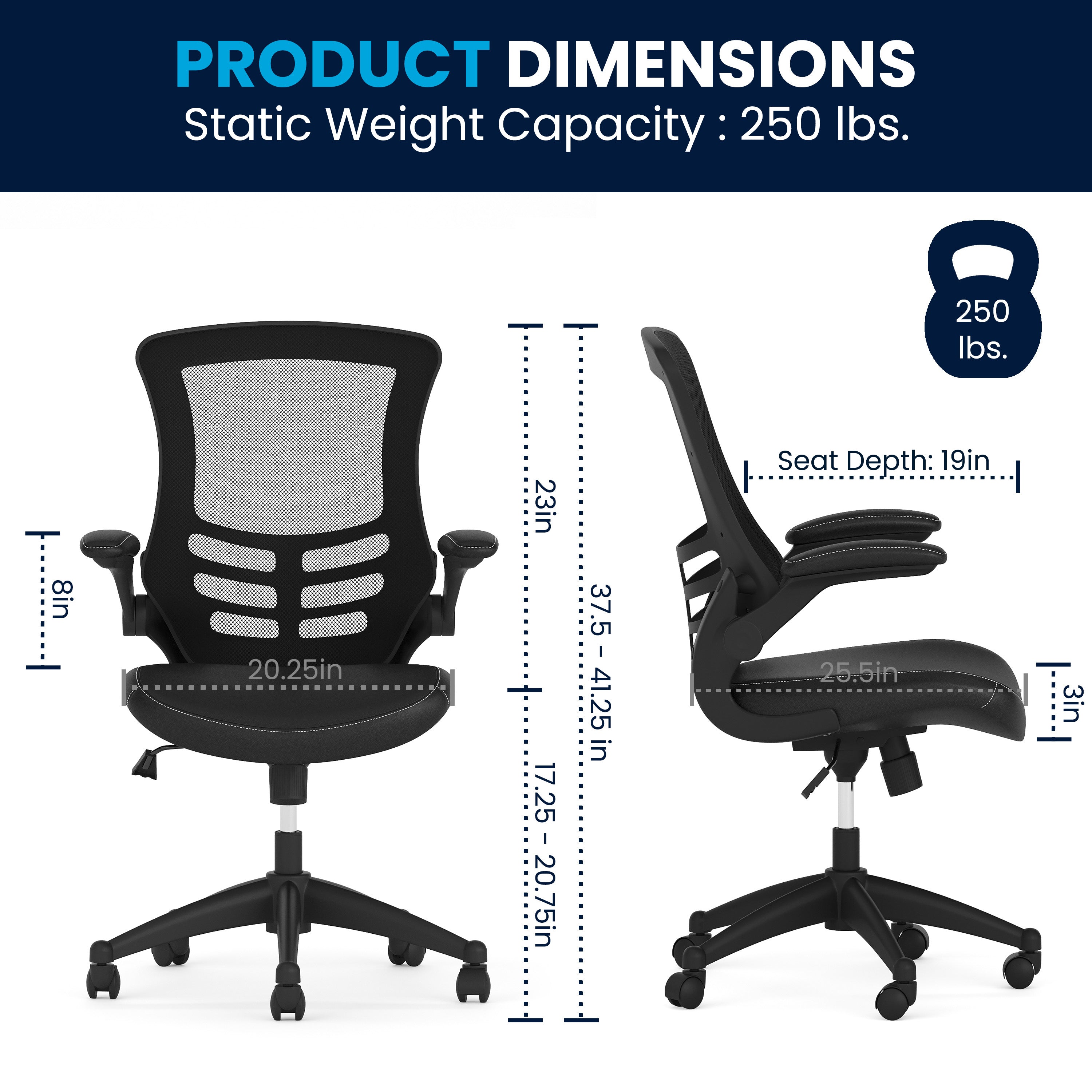 Kelista Desk Chair with Wheels | Swivel Chair with Mid-Back Black Mesh and LeatherSoft Seat for Home Office and Desk