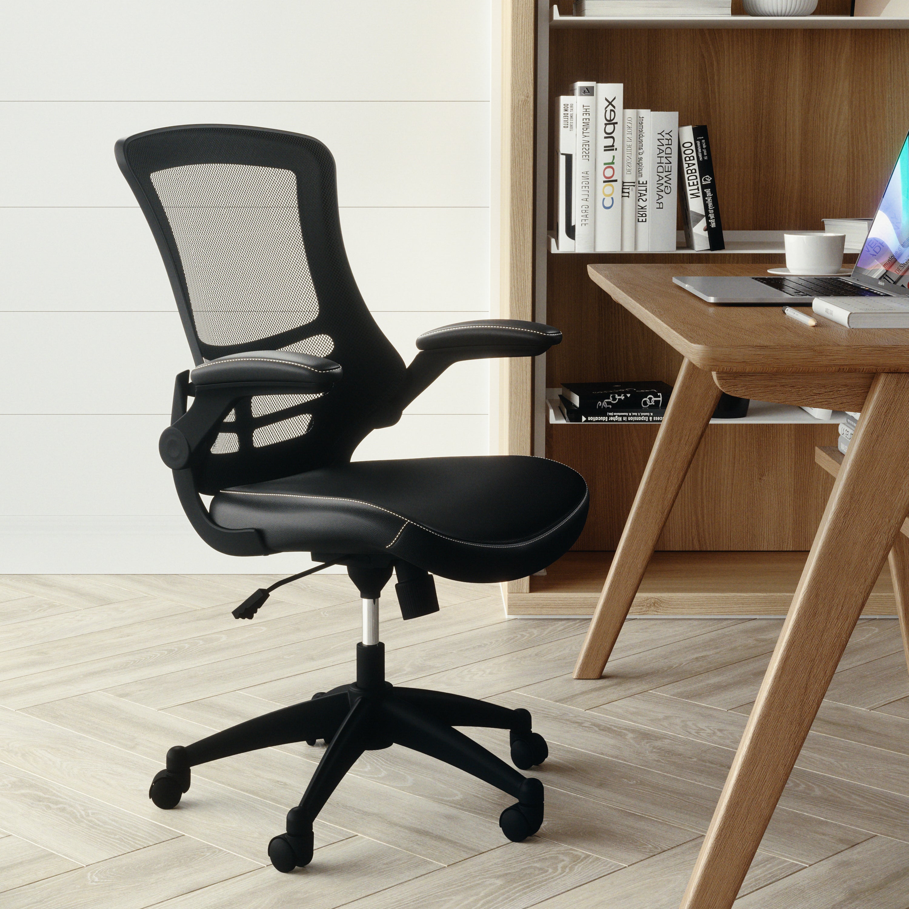 Kelista Desk Chair with Wheels | Swivel Chair with Mid-Back Black Mesh and LeatherSoft Seat for Home Office and Desk