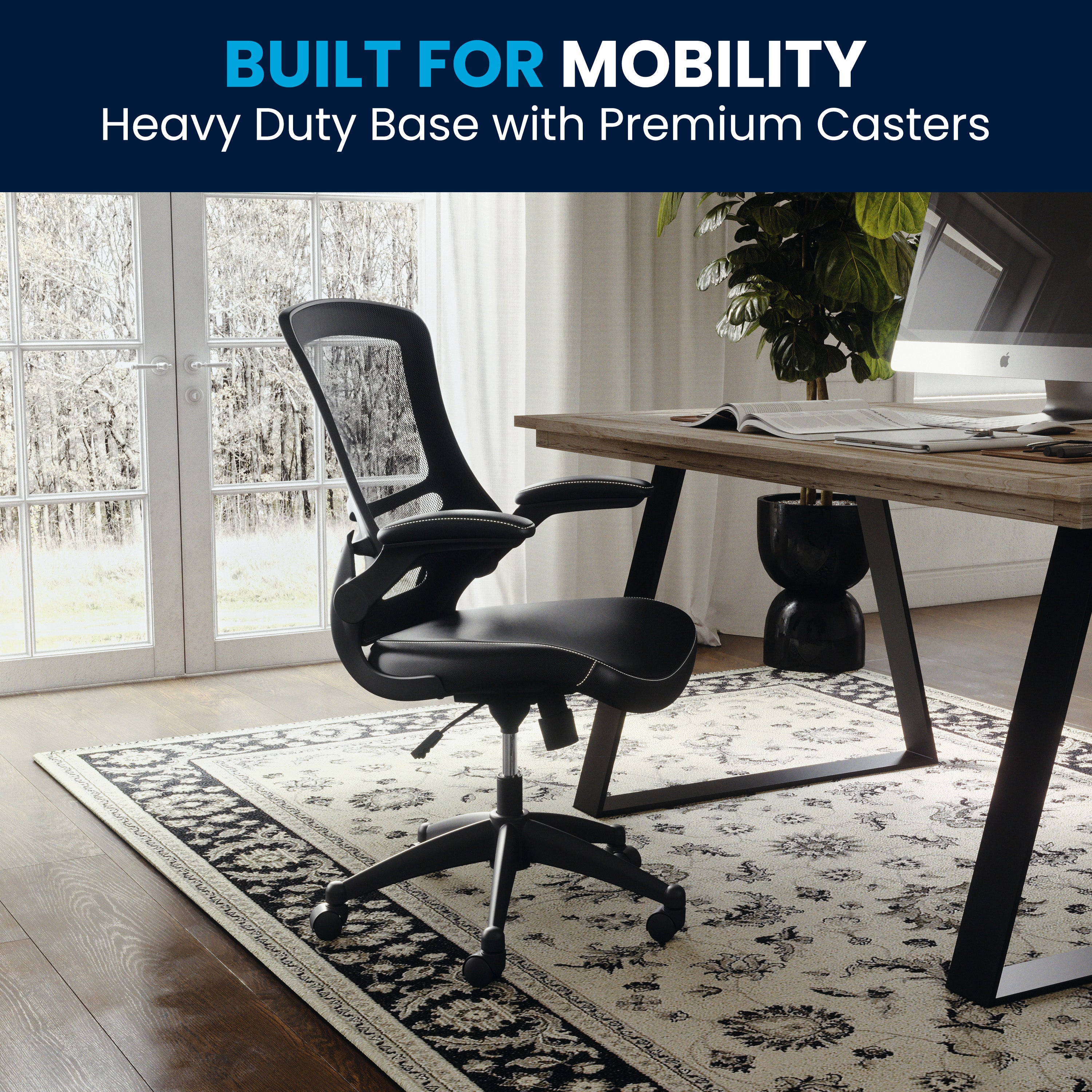Kelista Desk Chair with Wheels | Swivel Chair with Mid-Back Black Mesh and LeatherSoft Seat for Home Office and Desk