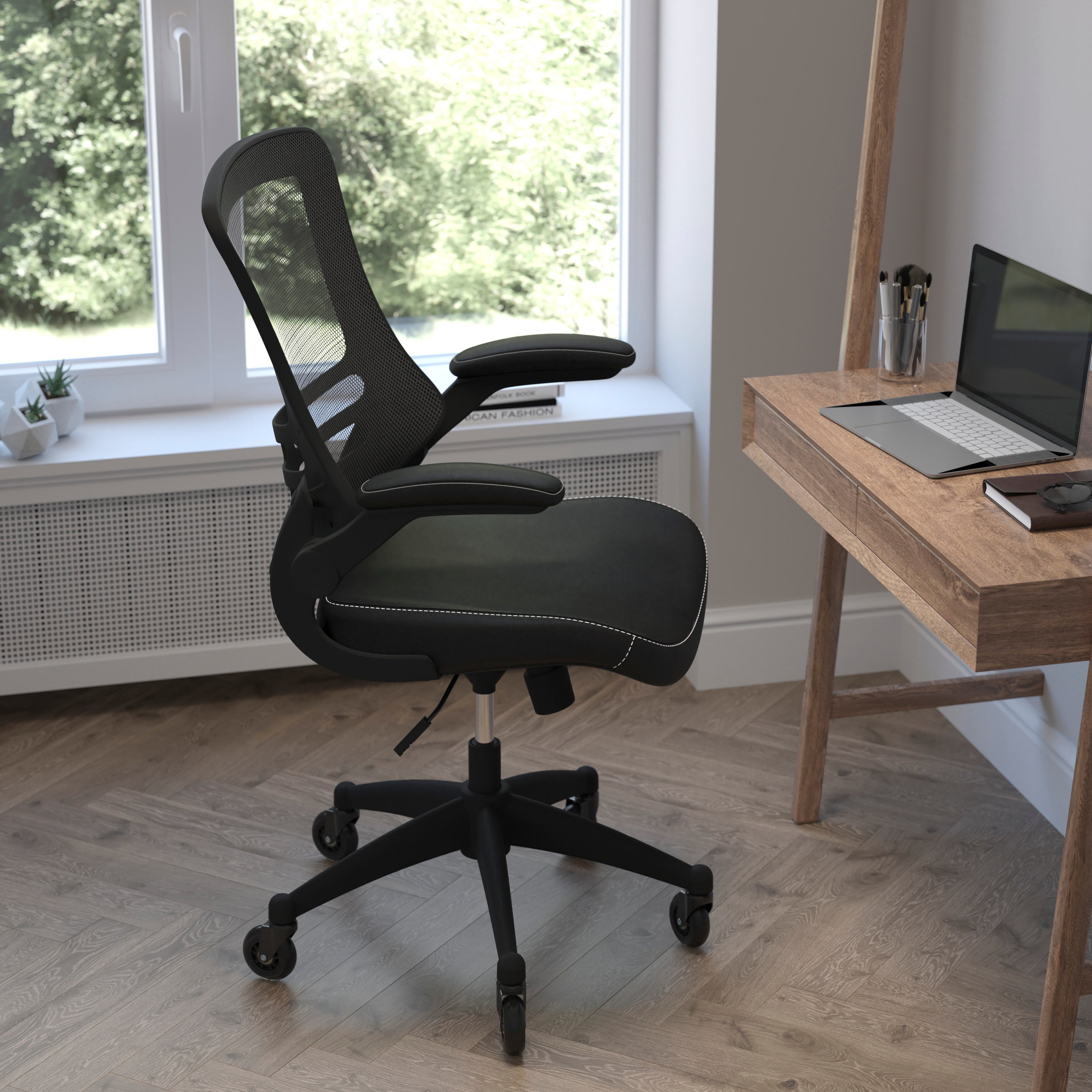 Kelista Desk Chair with Transparent Roller Wheels | Swivel Chair with Kelista Mid-Back Black Mesh and LeatherSoft Seat for Home Office and Desk