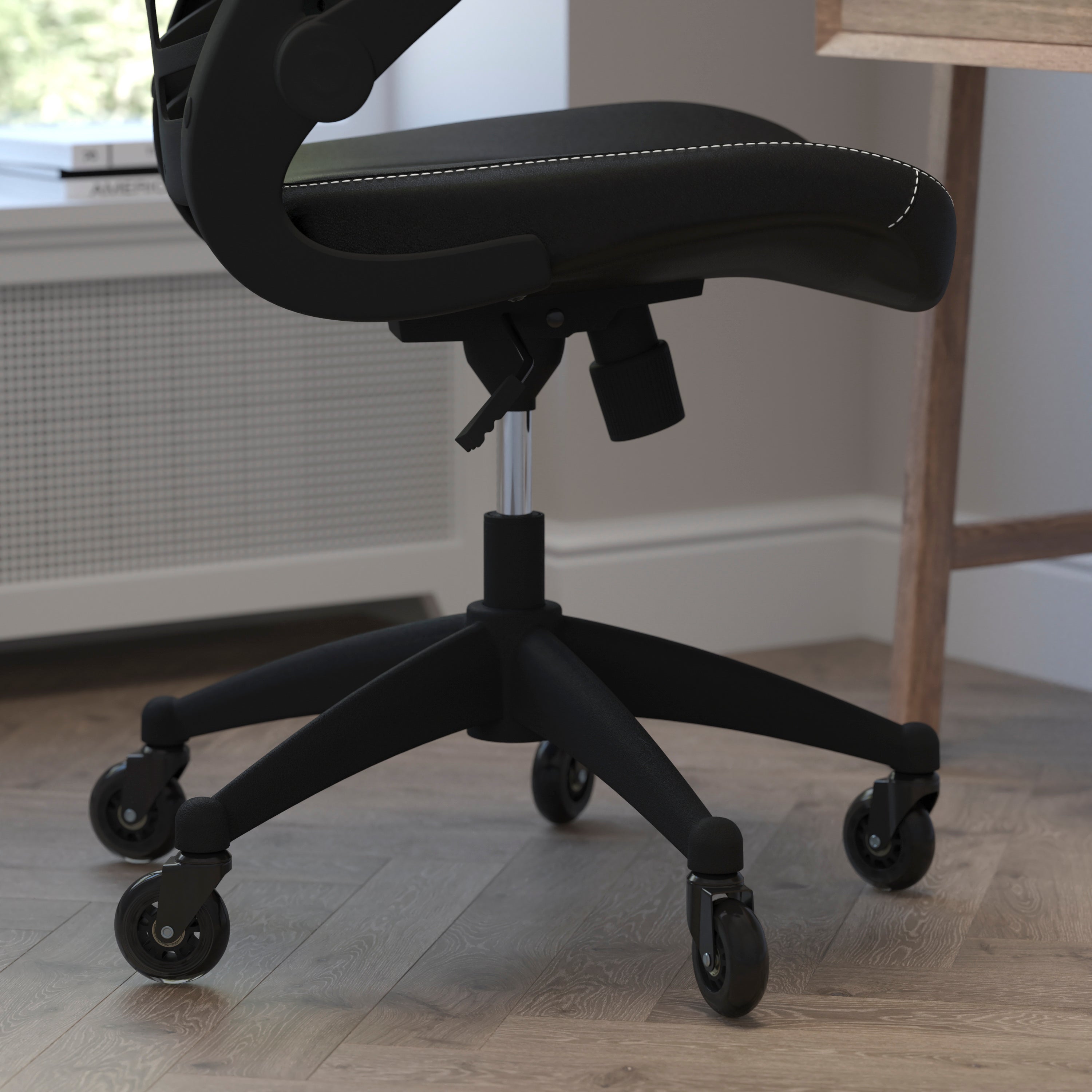 Kelista Desk Chair with Transparent Roller Wheels | Swivel Chair with Kelista Mid-Back Black Mesh and LeatherSoft Seat for Home Office and Desk