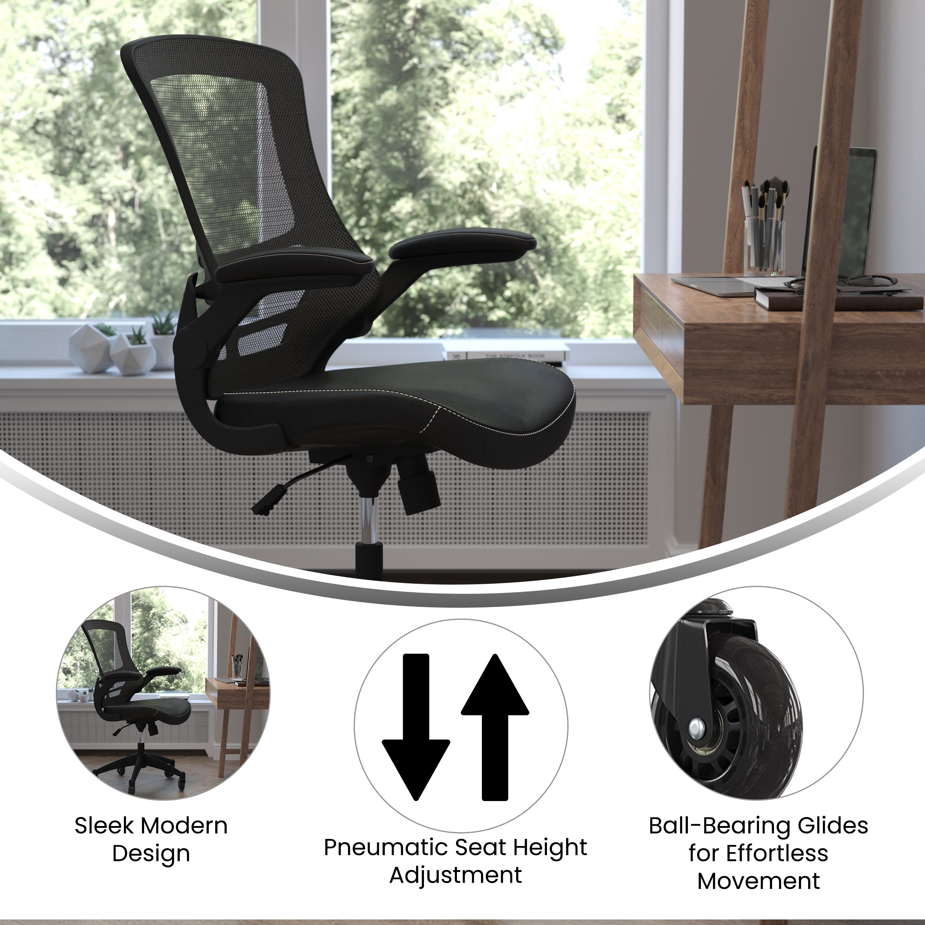 Kelista Desk Chair with Transparent Roller Wheels | Swivel Chair with Kelista Mid-Back Black Mesh and LeatherSoft Seat for Home Office and Desk