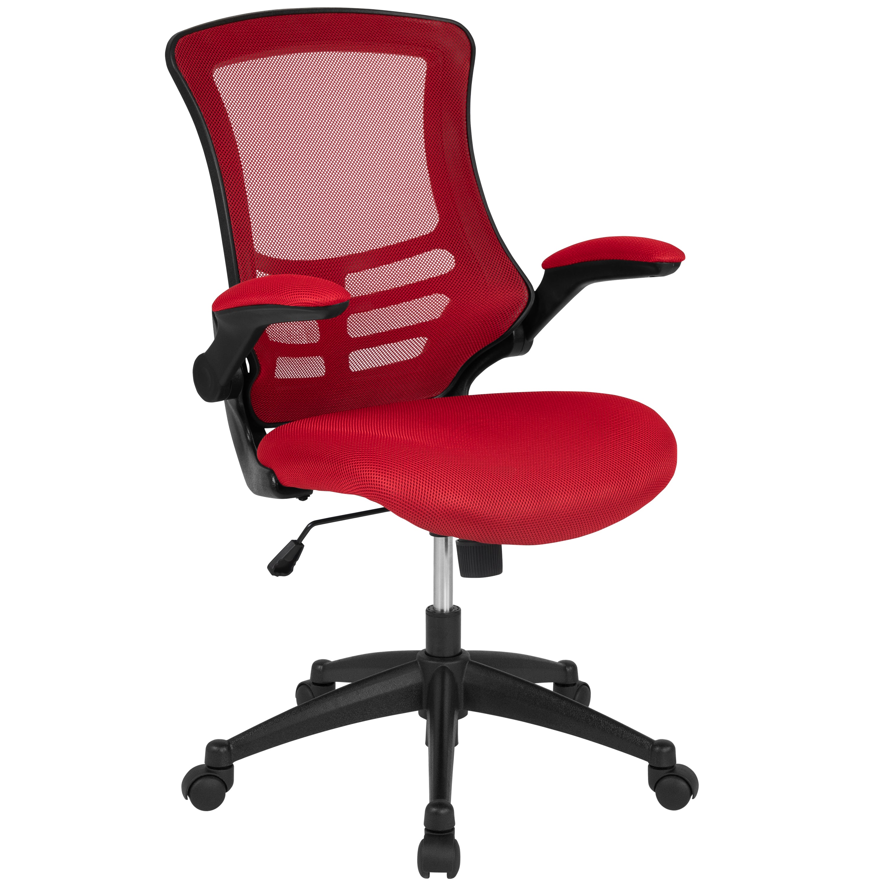 Kelista Mid-Back Red Mesh Swivel Ergonomic Task Office Chair with Flip-Up Arms