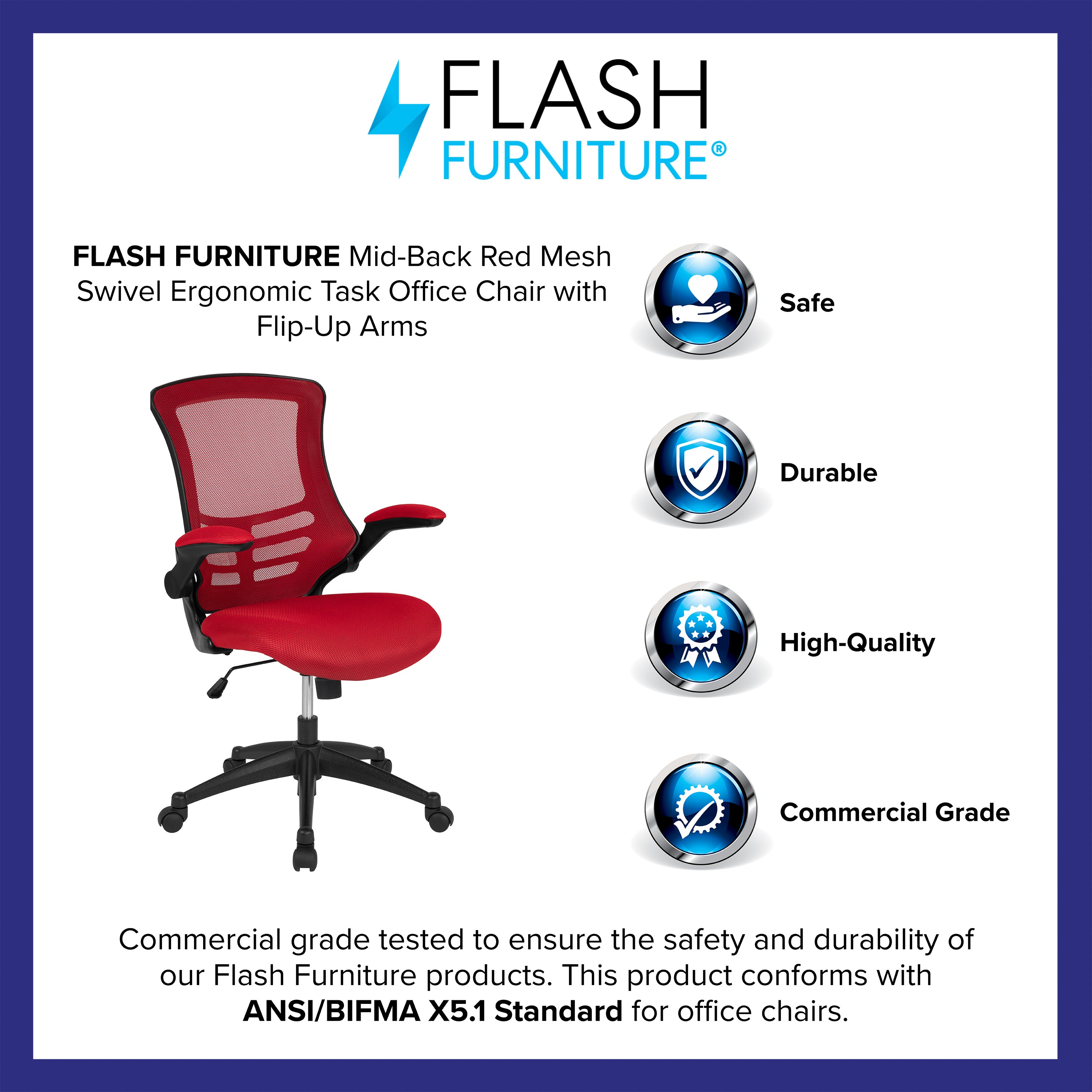 Kelista Mid-Back Red Mesh Swivel Ergonomic Task Office Chair with Flip-Up Arms
