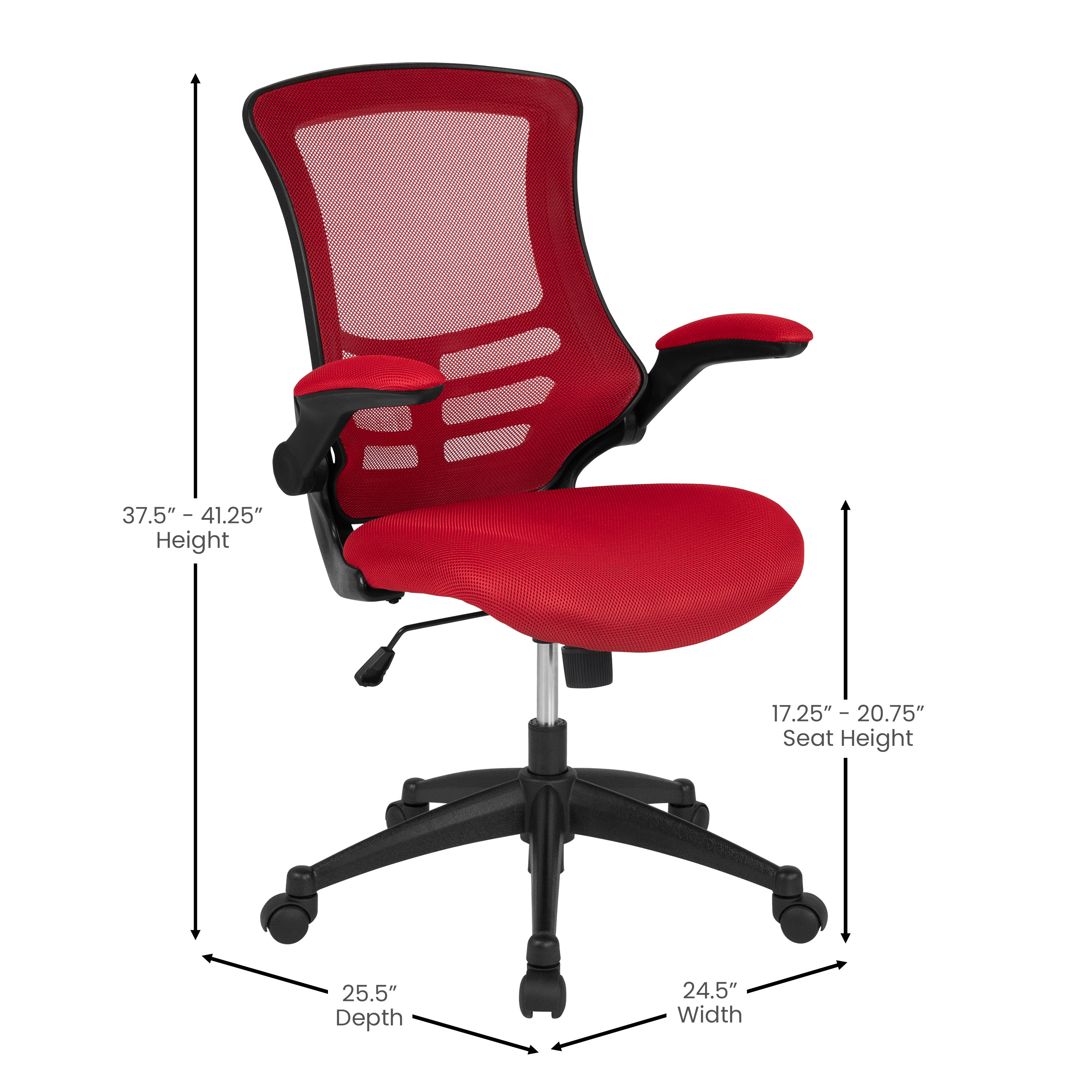 Kelista Mid-Back Red Mesh Swivel Ergonomic Task Office Chair with Flip-Up Arms