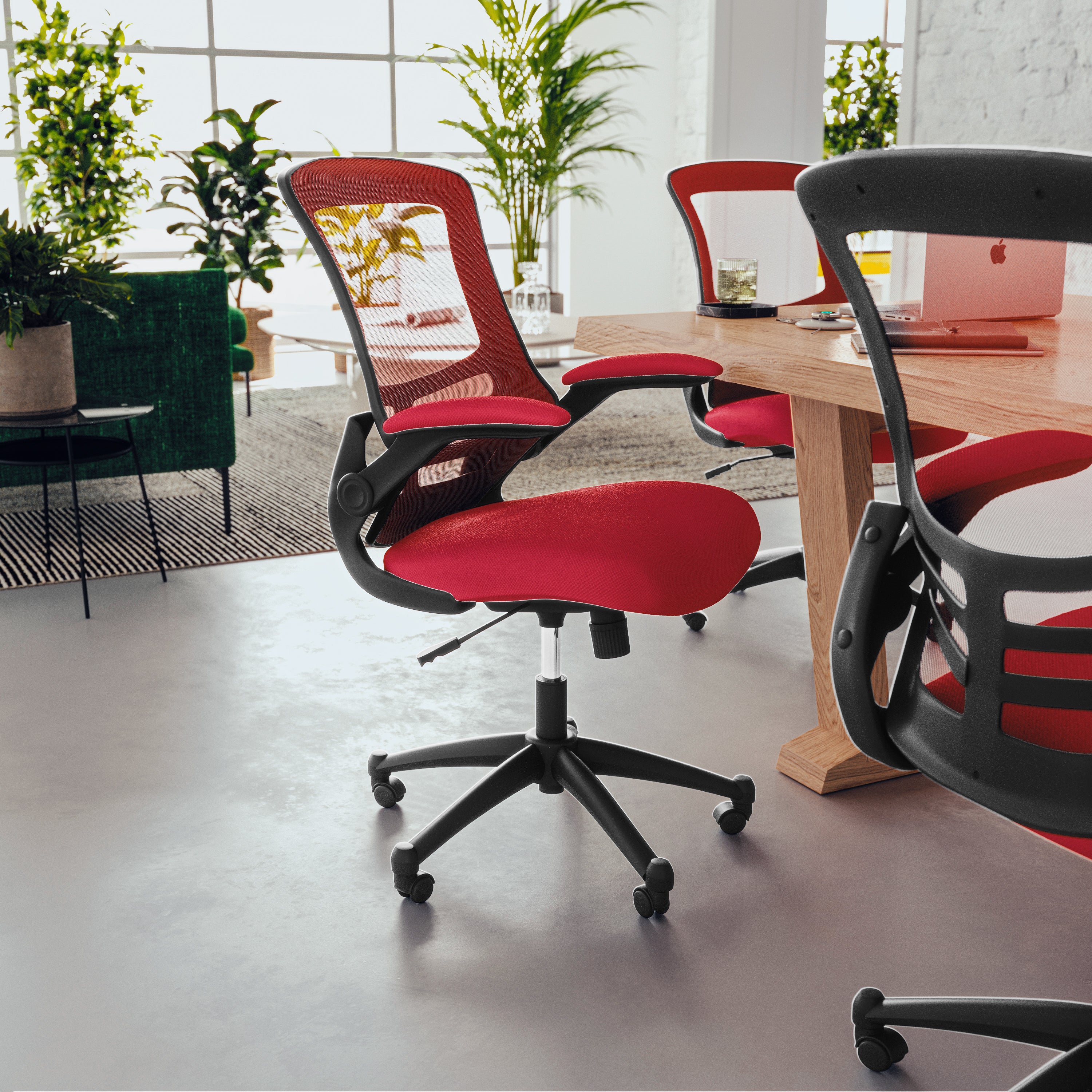 Kelista Mid-Back Red Mesh Swivel Ergonomic Task Office Chair with Flip-Up Arms