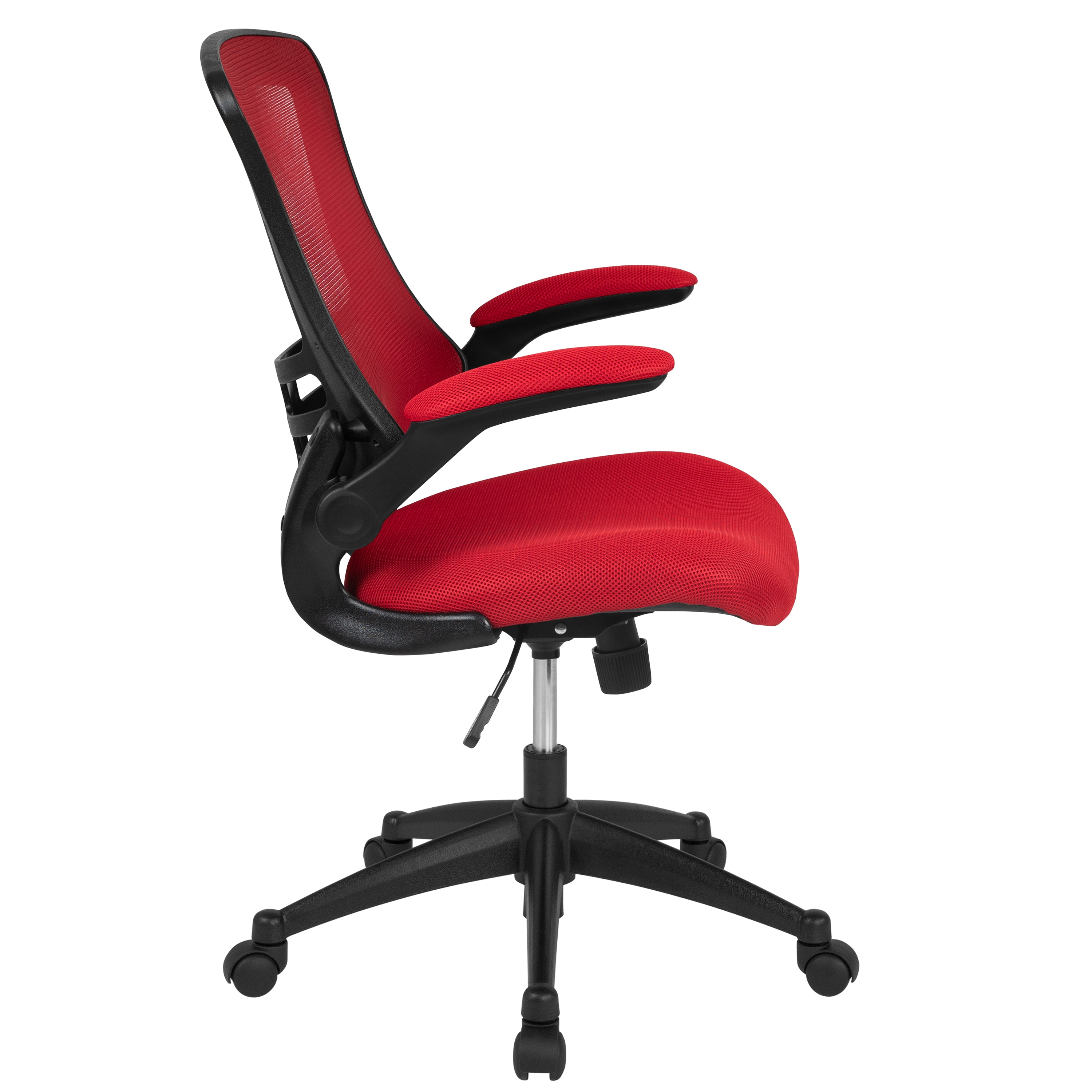 Kelista Mid-Back Red Mesh Swivel Ergonomic Task Office Chair with Flip-Up Arms