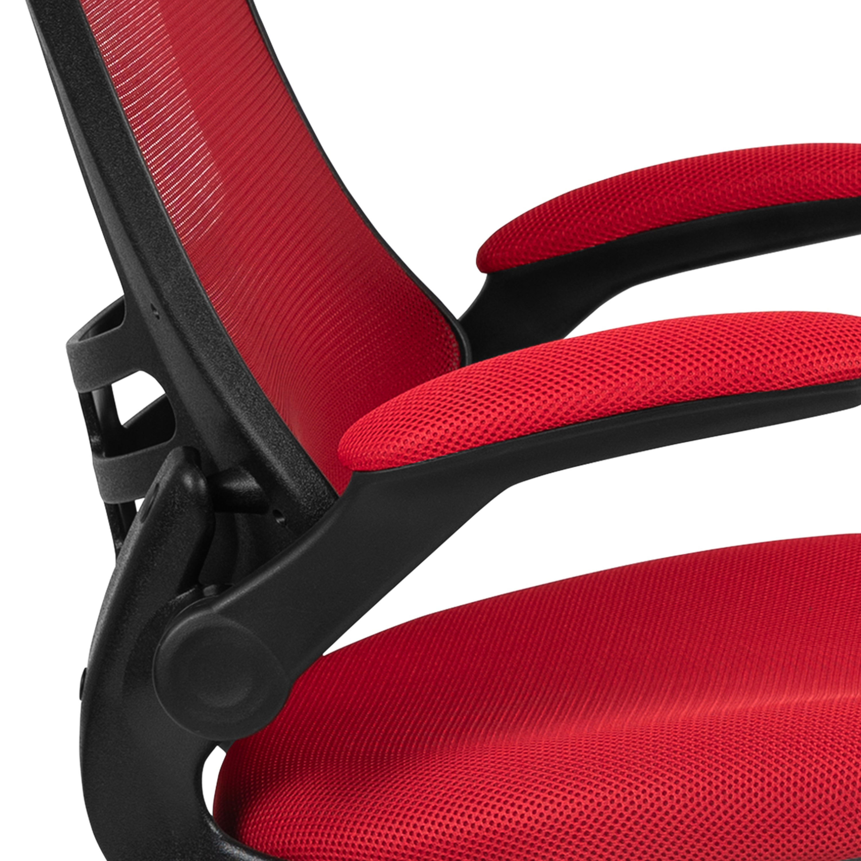 Kelista Mid-Back Red Mesh Swivel Ergonomic Task Office Chair with Flip-Up Arms