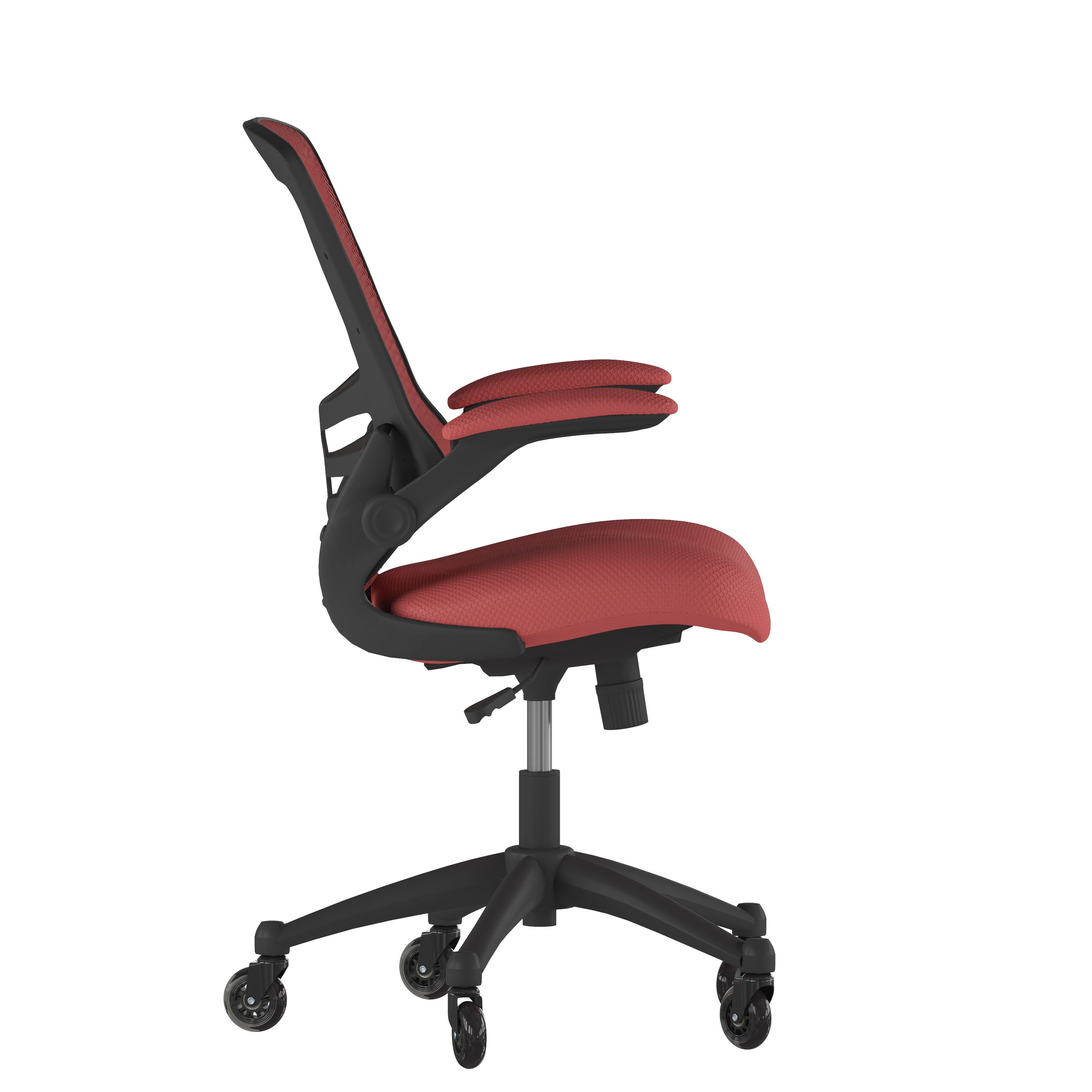 Kelista Mid-Back Red Mesh Swivel Ergonomic Task Office Chair with Flip-Up Arms and Transparent Roller Wheels